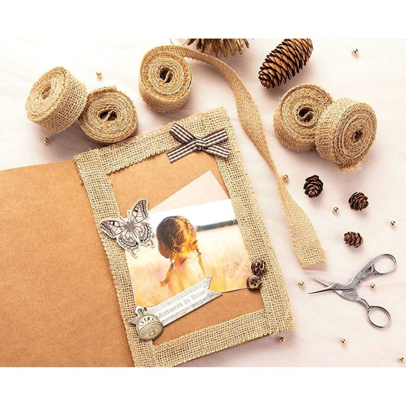 Genie Crafts 12 Pack 1-Inch Brown Burlap Fabric Roll, Ribbon for Arts and Crafts, 2.2 Yards