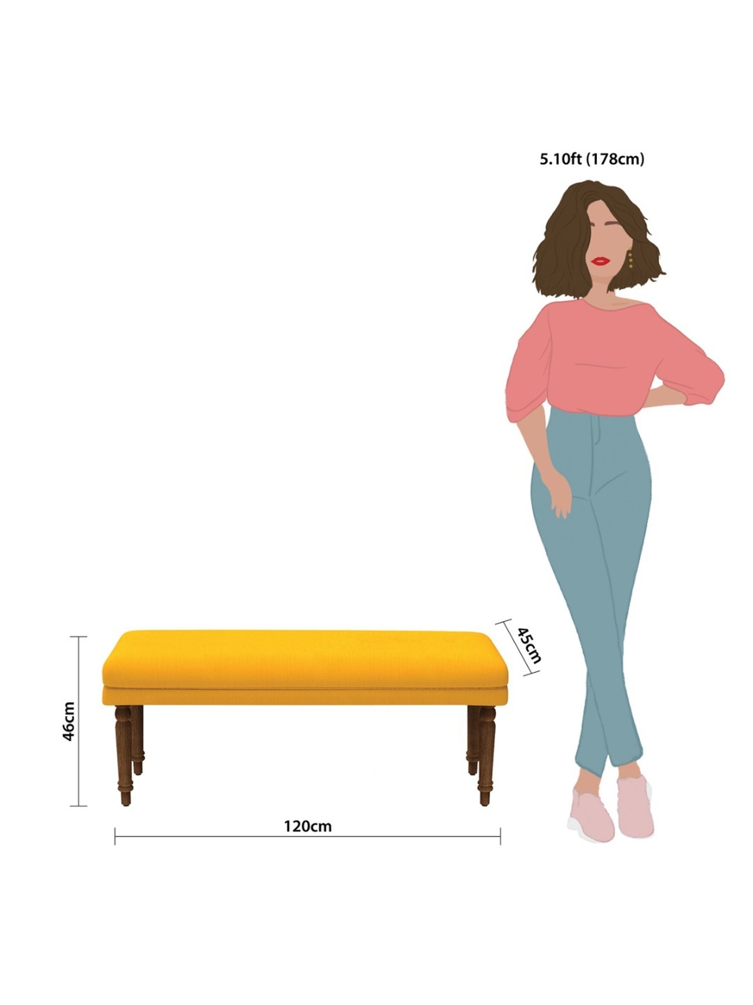 Chumbak Nawaab Sahara Solid Mustard Sheesham Wood Bench