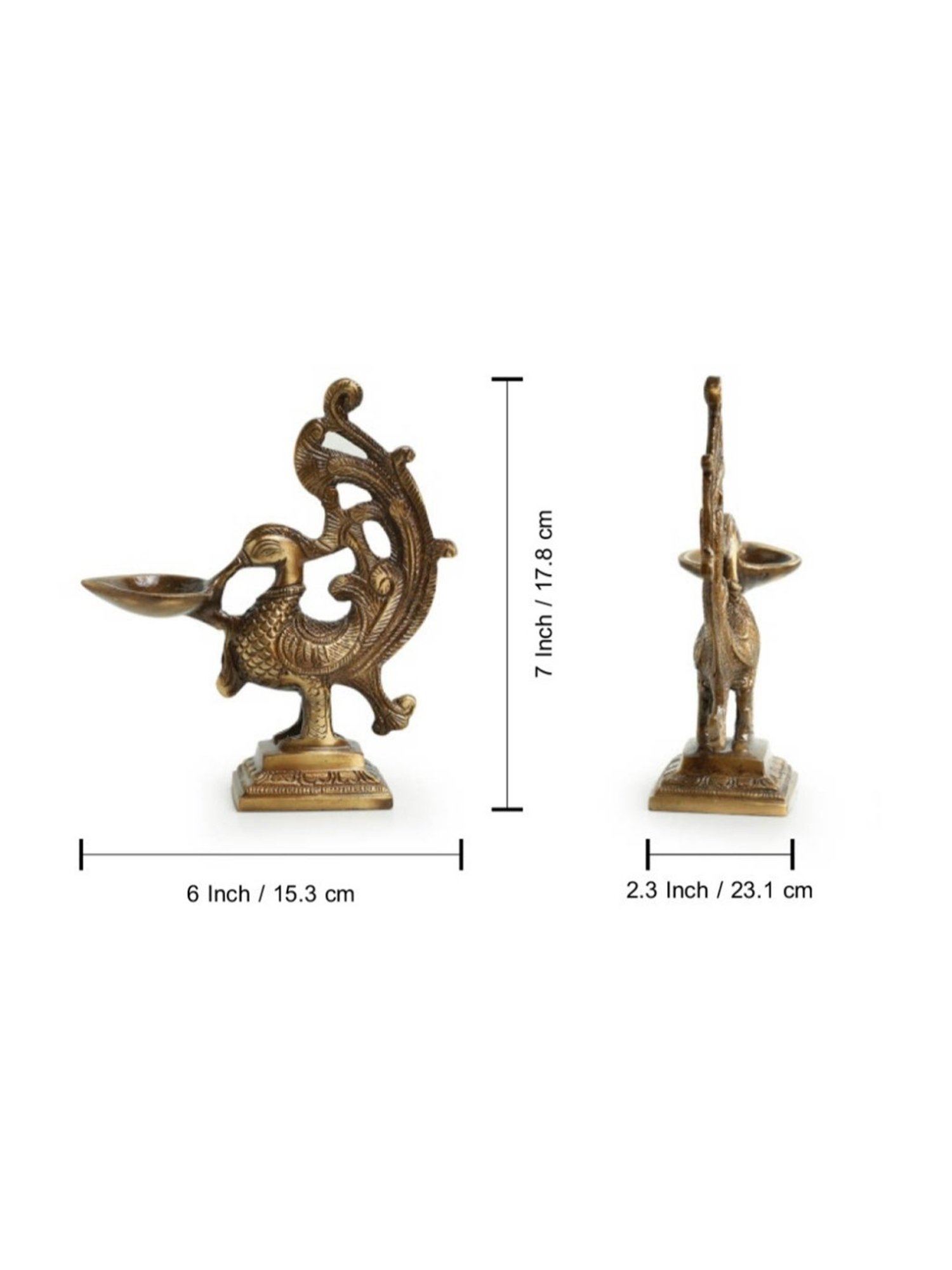 ExclusiveLane Gold Brass Princely Peacock Hand-Etched Carved Diya