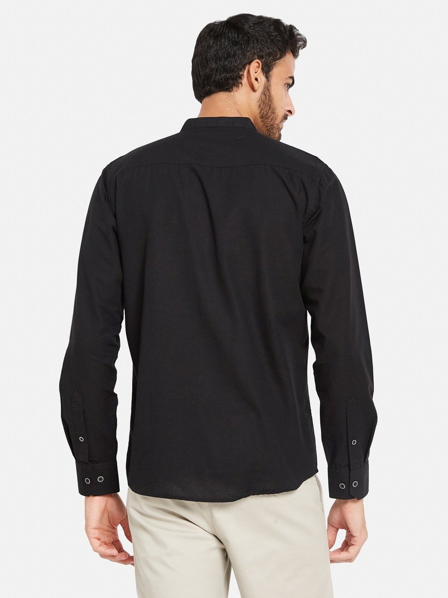 METTLE Black Cotton Regular Fit Shirt