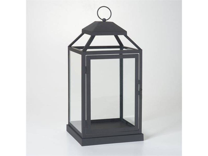 17" Gideon Metal Outdoor Lantern with Door Black - Smart Living