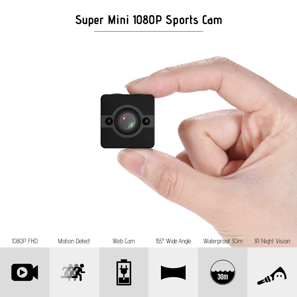 SQ12 1080P HD Mini Sports DV Camcorder Action Camera with Night Vision/ Motion Detection/ 155&deg; Wide Angle Lens/ 30m Waterproof