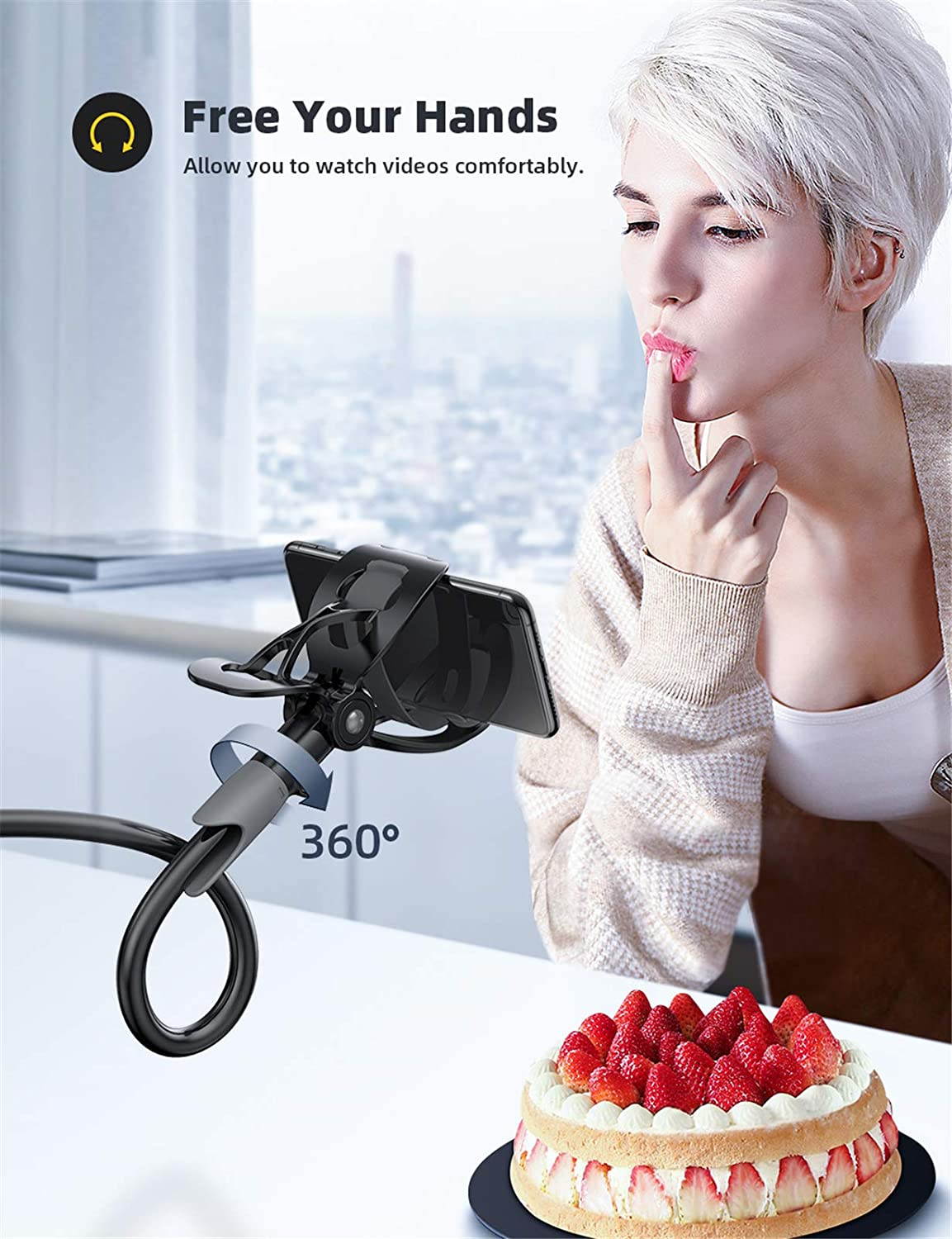 Phone Holder Bed Gooseneck Mount - Cell Phone Clamp Clip for Desk, Flexible Lazy Long Arm Headboard Bedside, Overhead Mount Stand, Compatible with Phone 12 Mini 11 Pro Xs Max XR X 8 7 6 Plus