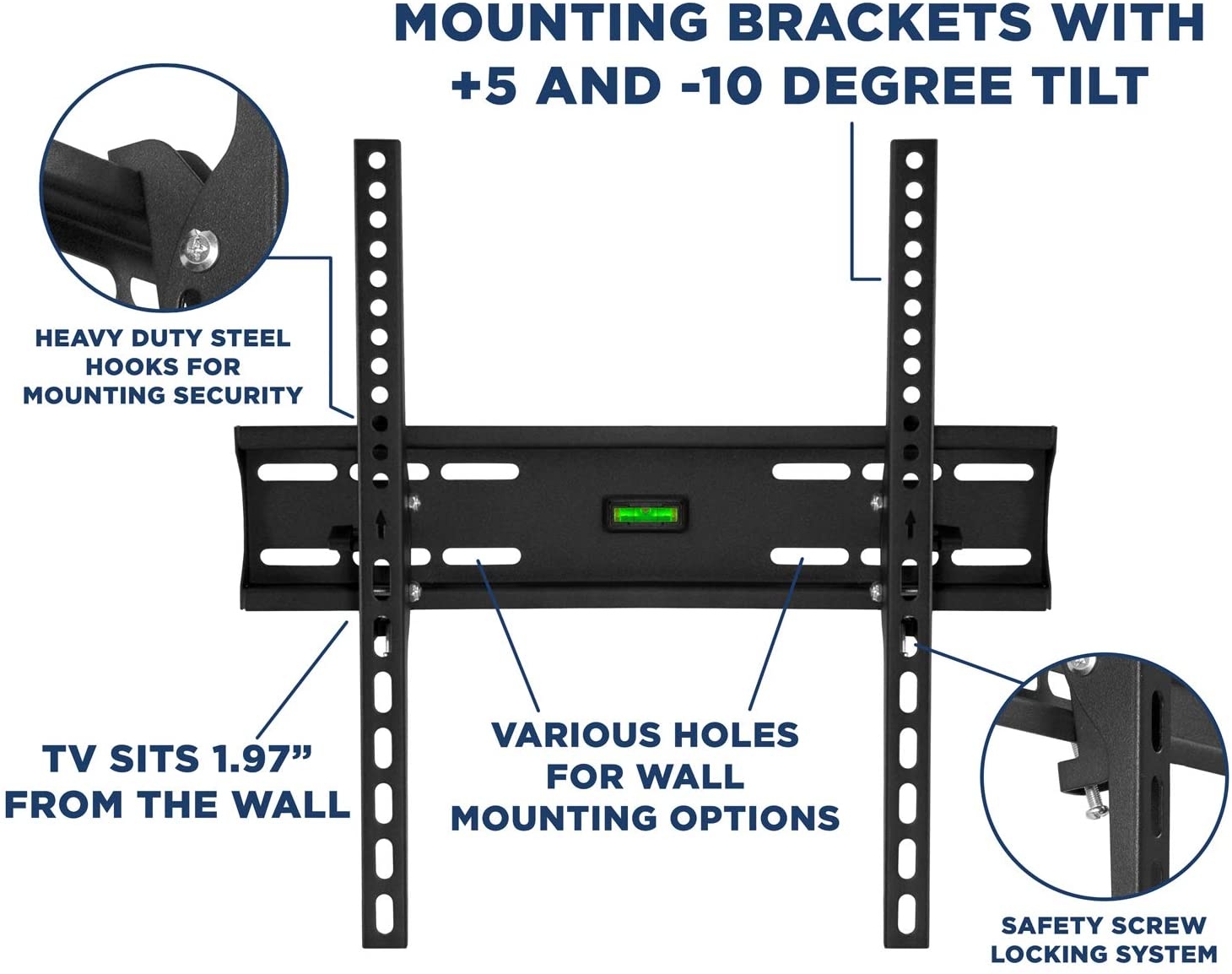 Tilt TV Wall Mount Bracket Up to VESA 400x400 | Low-Profile Tilting Mounting Bracket Compatible with 32 to 55 Inch Flat Screen TVs, 77 Lbs Capacity