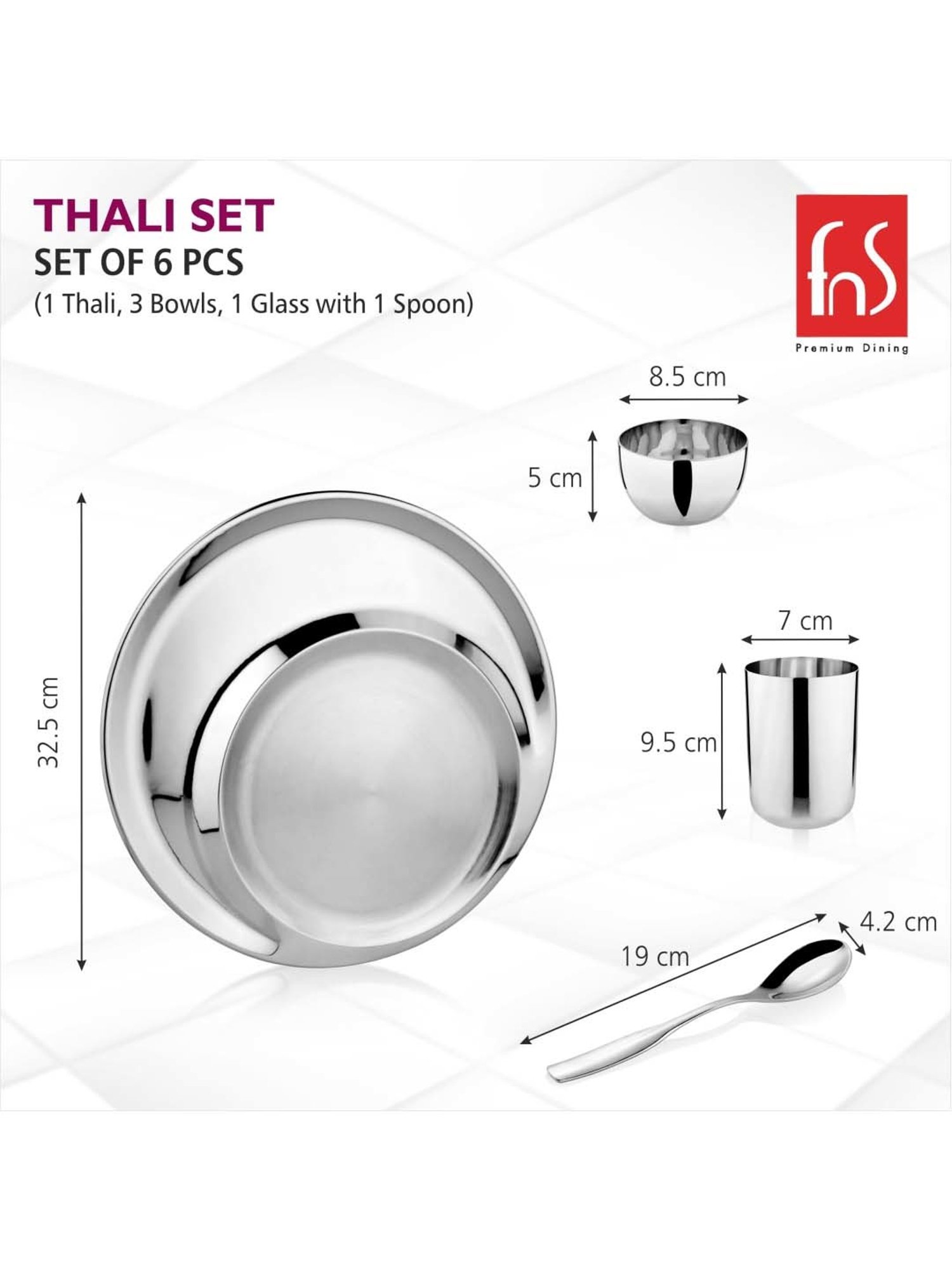 FnS Silver Stainless Steel 6-Piece Dinner Set