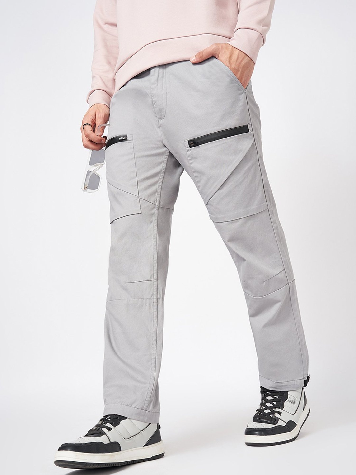 Street 808 by Pantaloons Gray Dawn Cotton Regular Fit Solid Trackpant