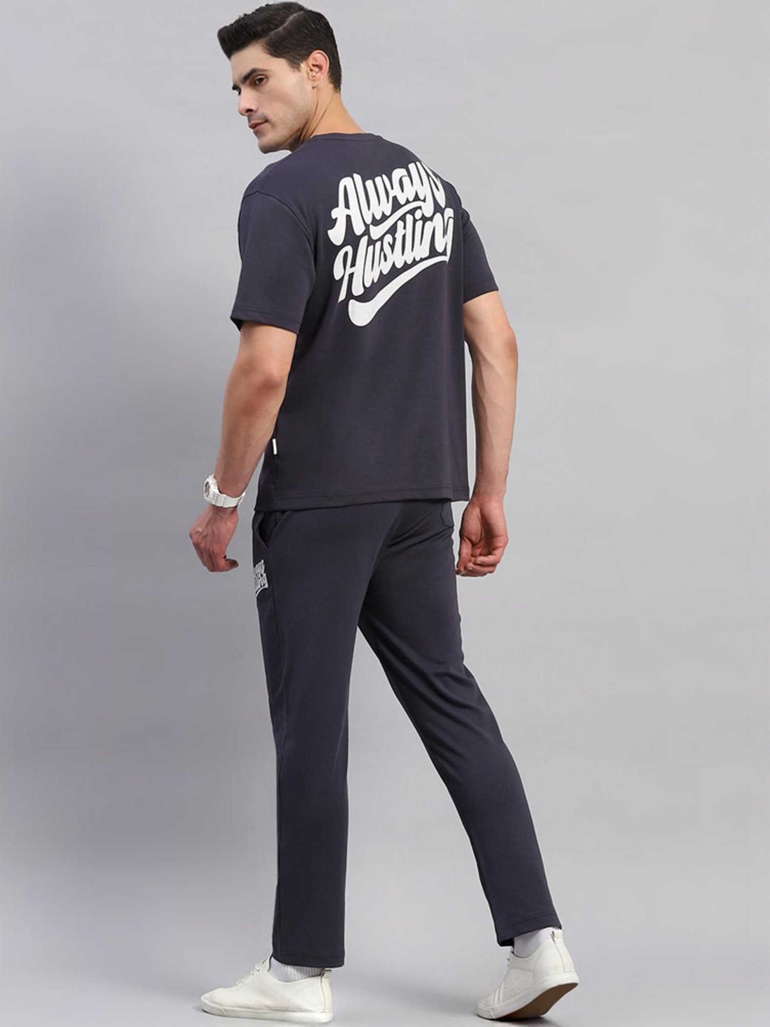 Rock.it Grey Cotton Regular Fit Printed Co-Ord Set