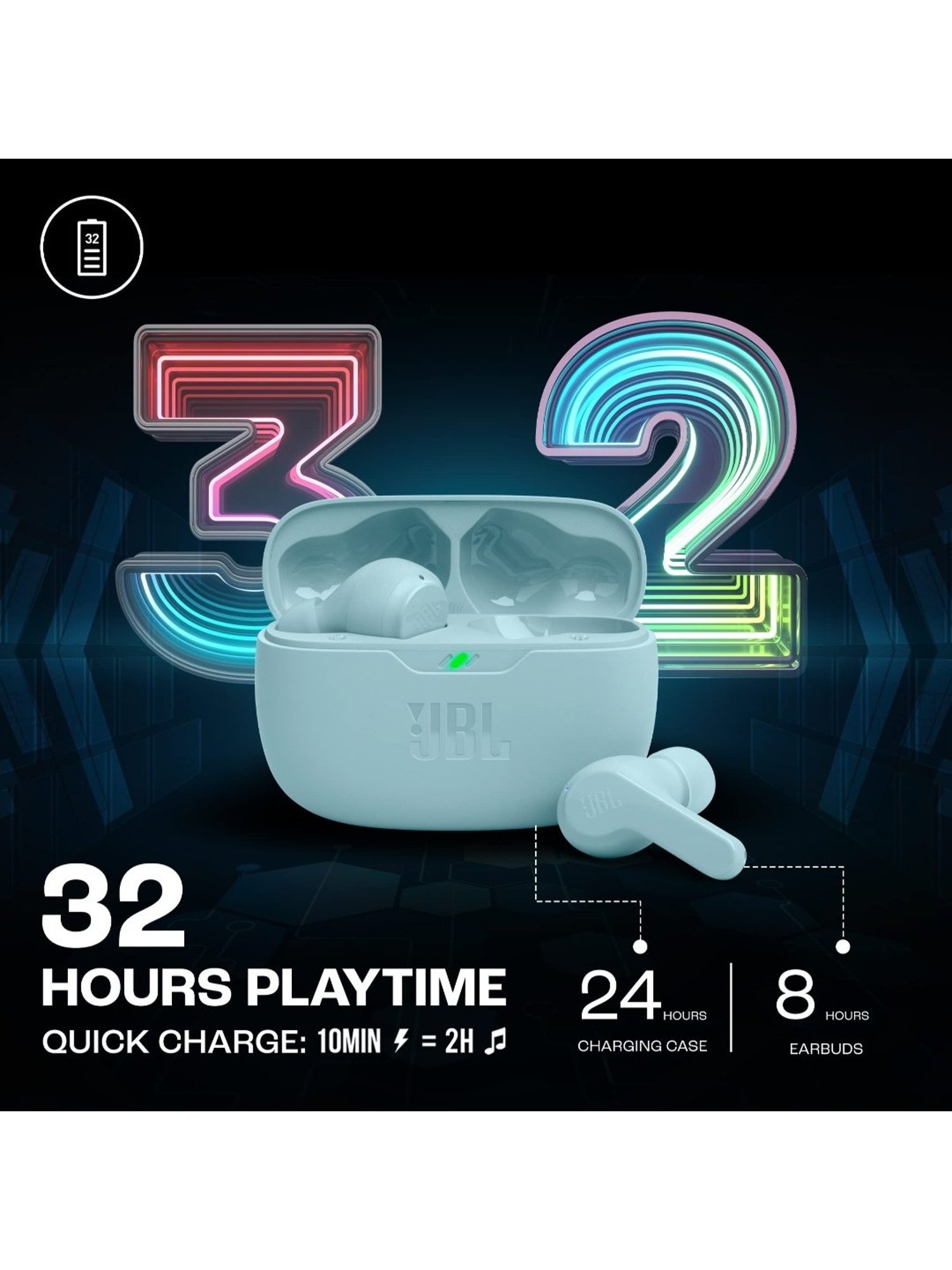 JBL Wave Beam in-Ear  with 32H Battery & Ip54 Water Resistance (Mint Blue, True Wireless)