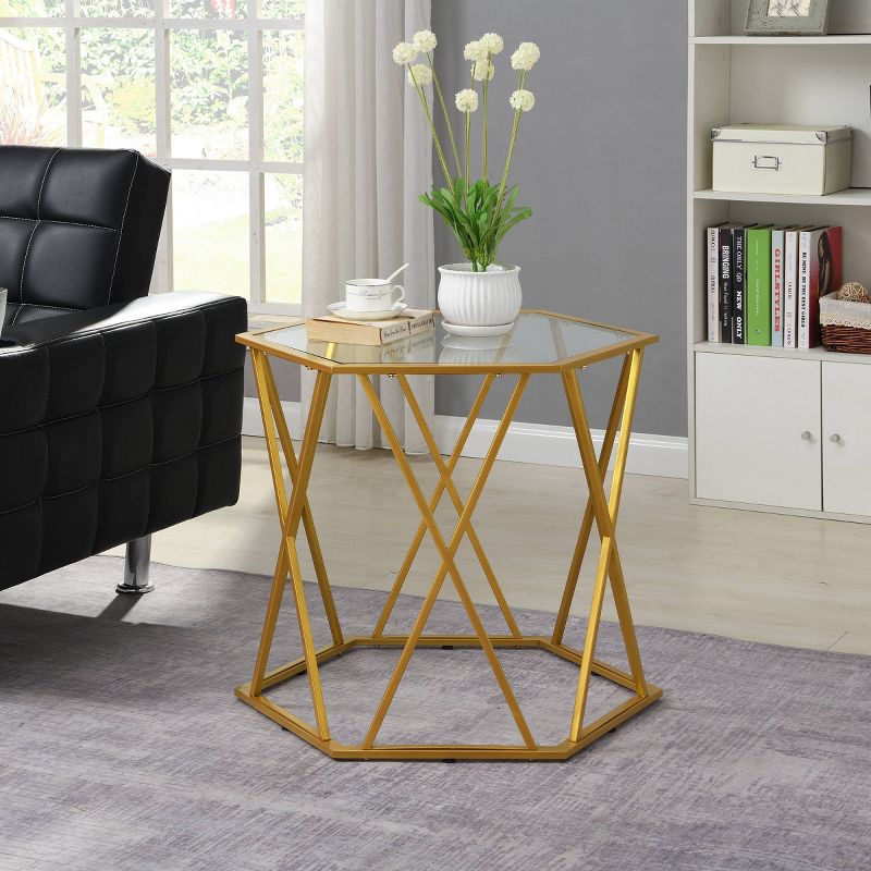 Lennon Octagonal Glass Top Accent Table Gold - Carolina Chair & Table