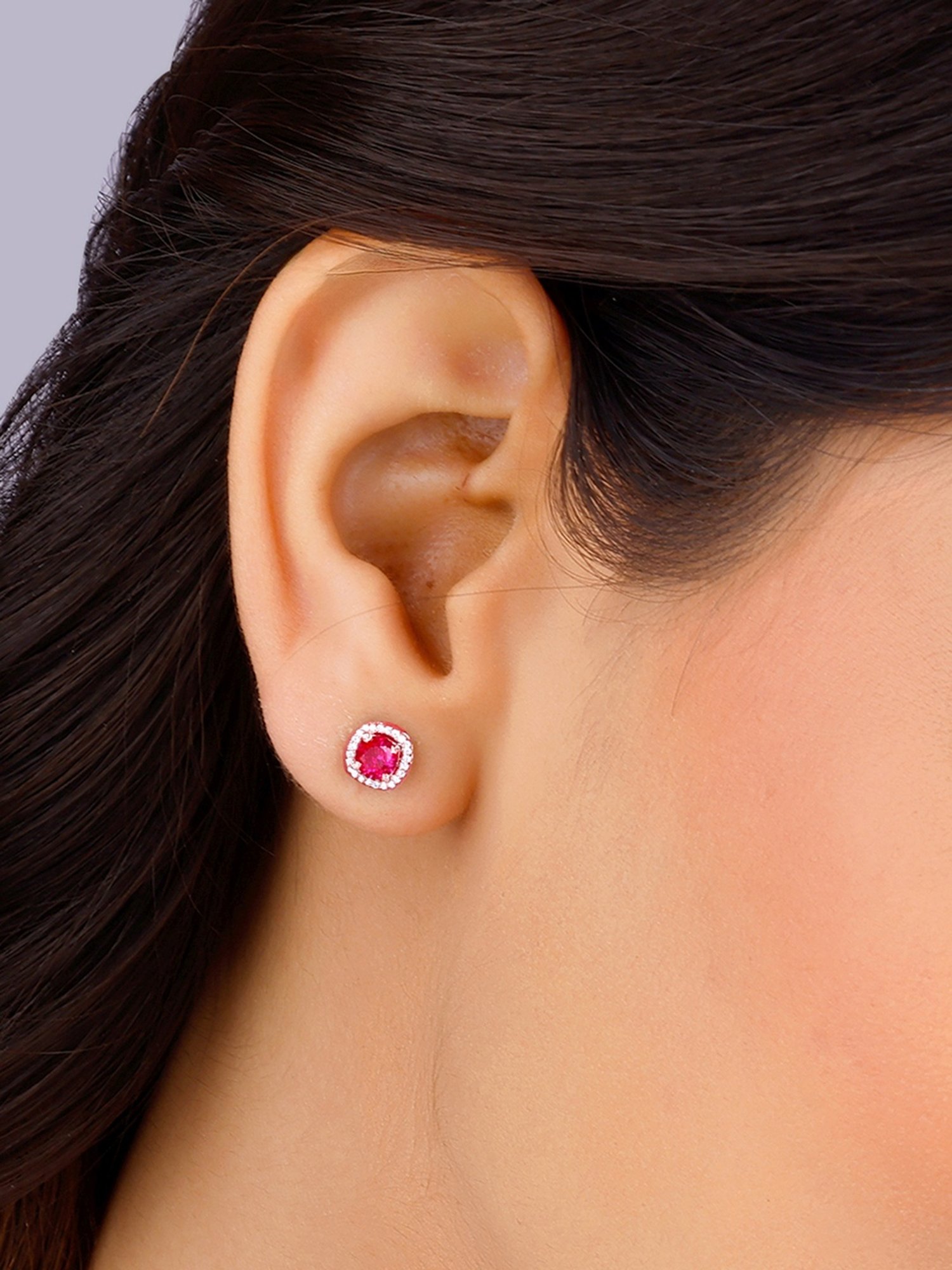 GIVA 92.5 Sterling Silver Rose Gold Classy Pink Stud Earrings