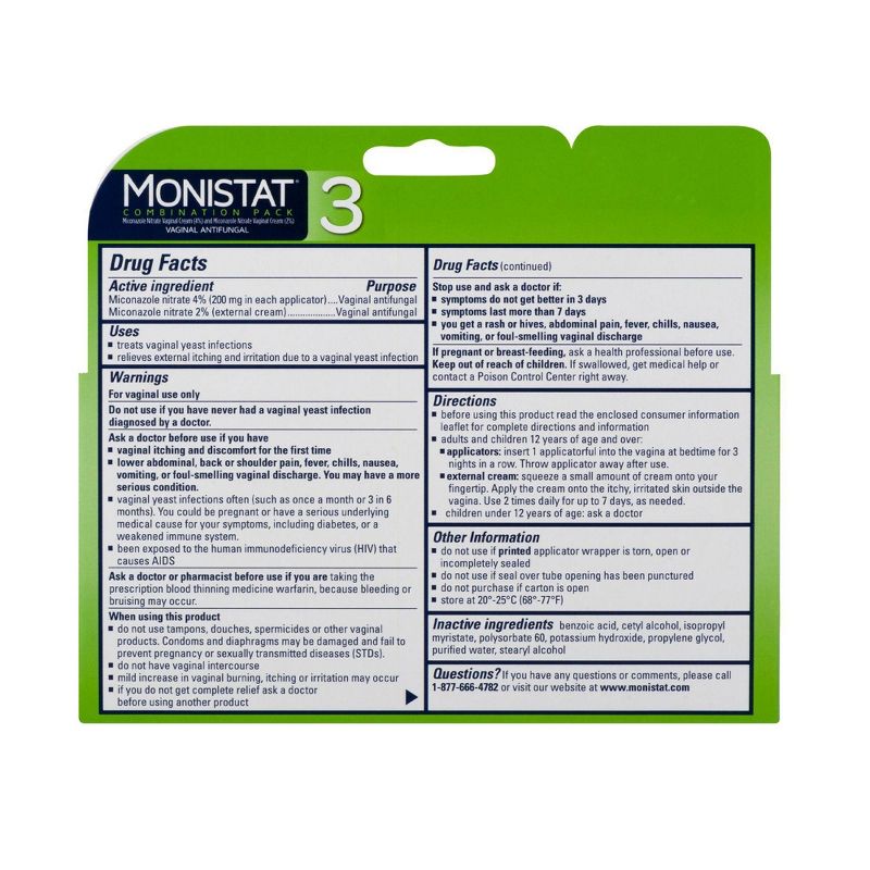 MONISTAT 3-Dose Yeast Infection Treatment, 3 Prefilled Applicators & External Itch Cream