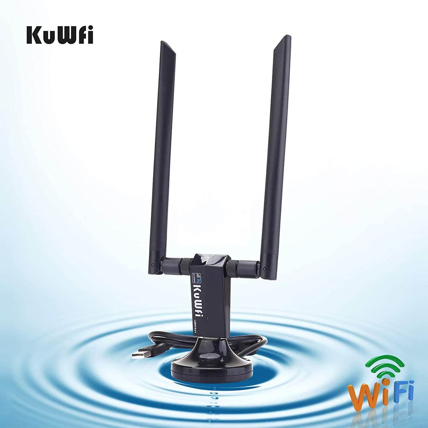 KuWFi USB WiFi Adapter AC 1200Mbps Wireless Network Dual Band 5GHz and 2.4GHZ High Gain for PC Desktop TVbox with 2x5dBi Antenna