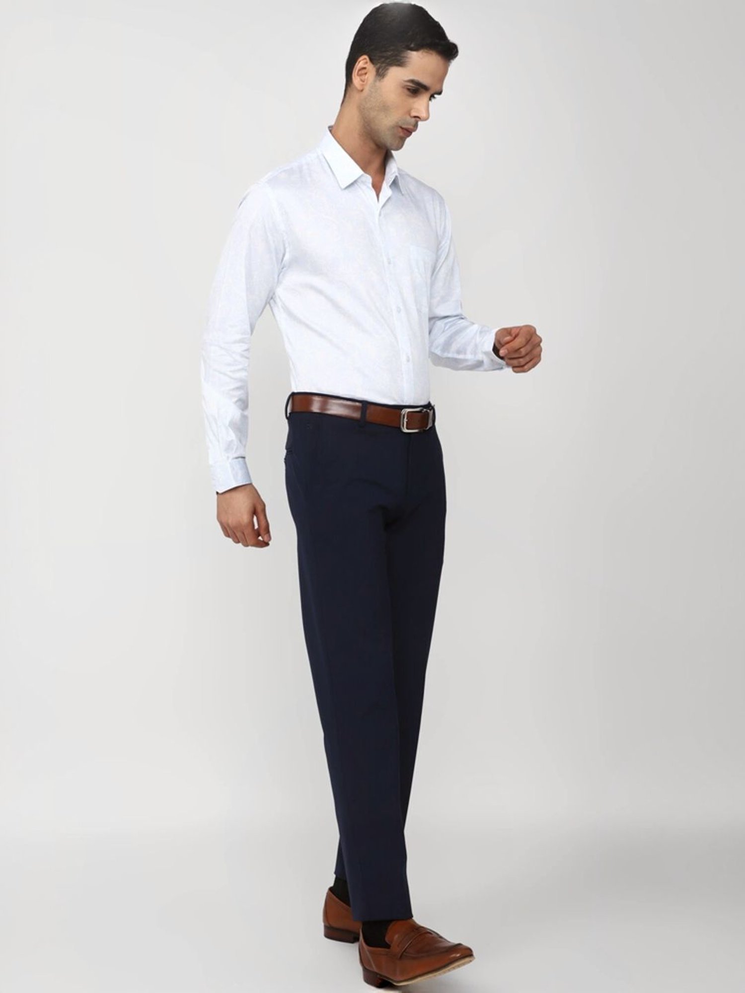 Peter England Navy Slim Fit Trousers