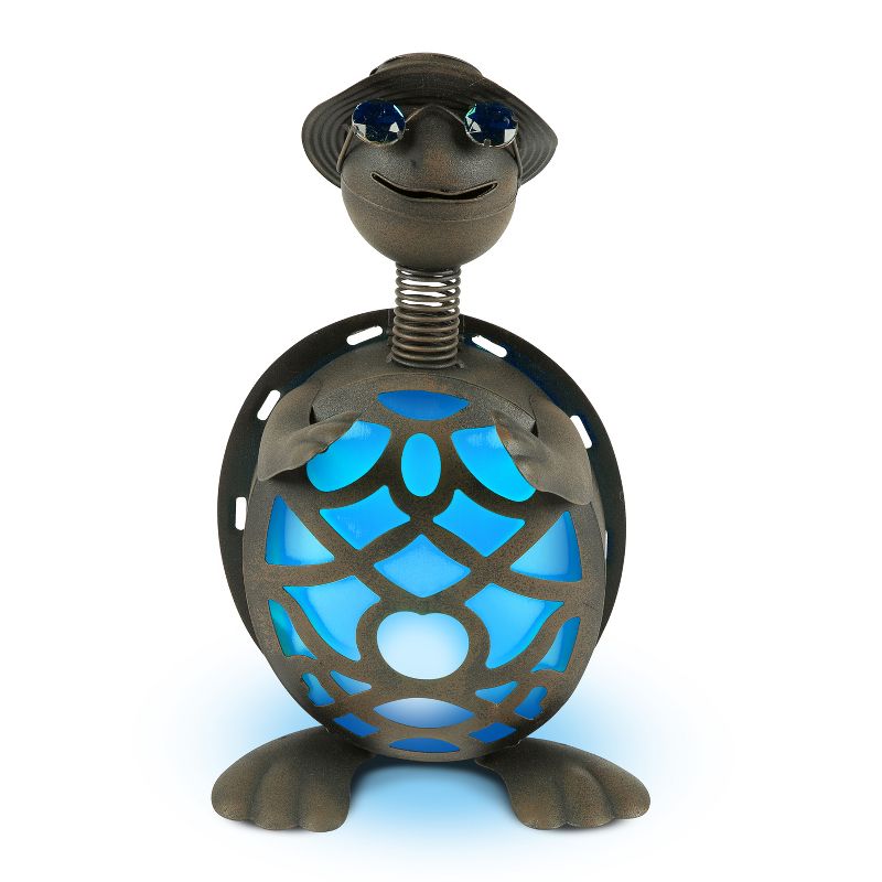 Garden Meadow 14.5-Inch High Solar-Powered Metal Turtle Figurines, Set of 2.