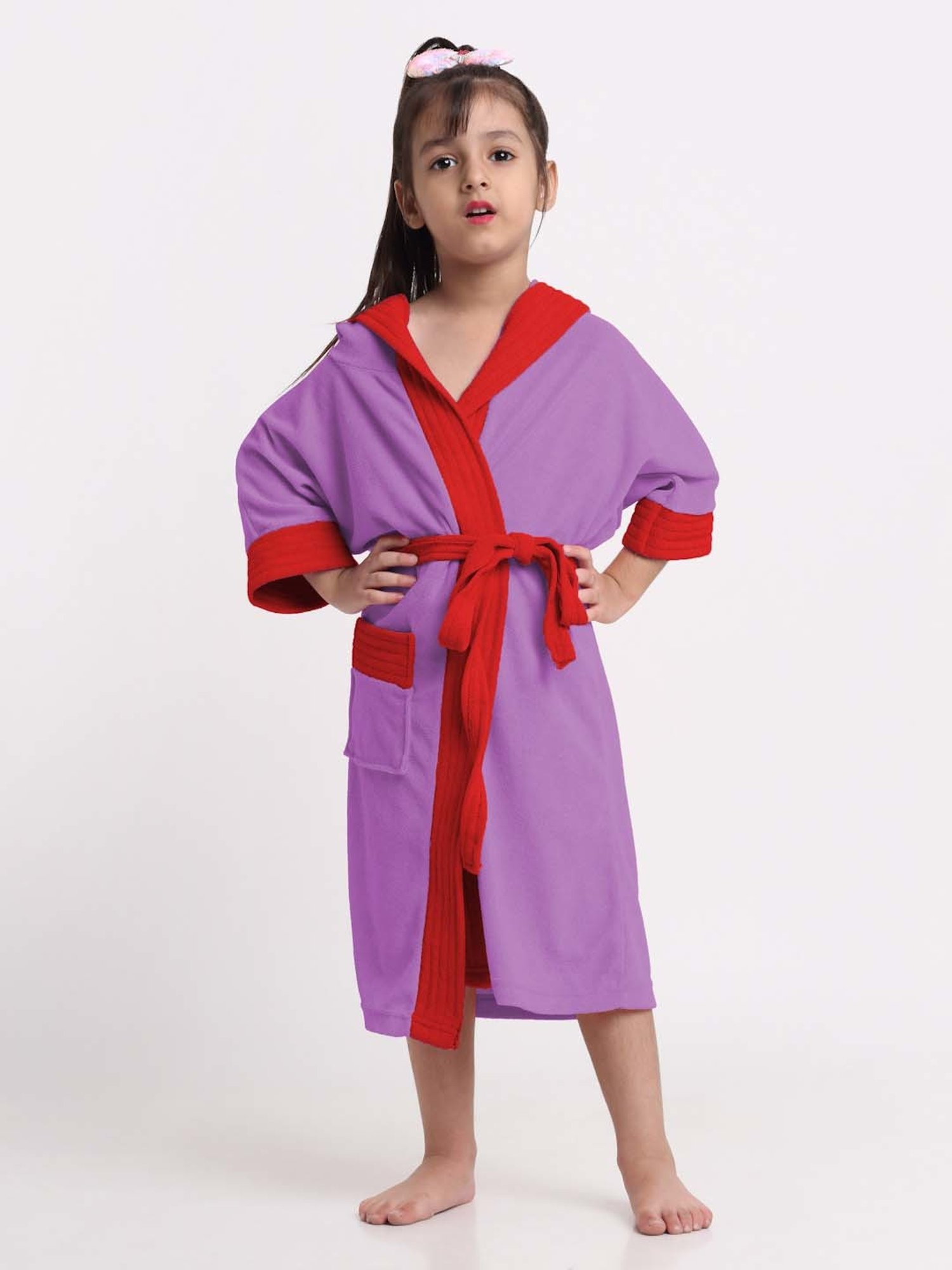 Creeva Melodious Black & Turkish Micro Terry 225 GSM Kids Hooded Bathrobe 4-5 Years With Pocket