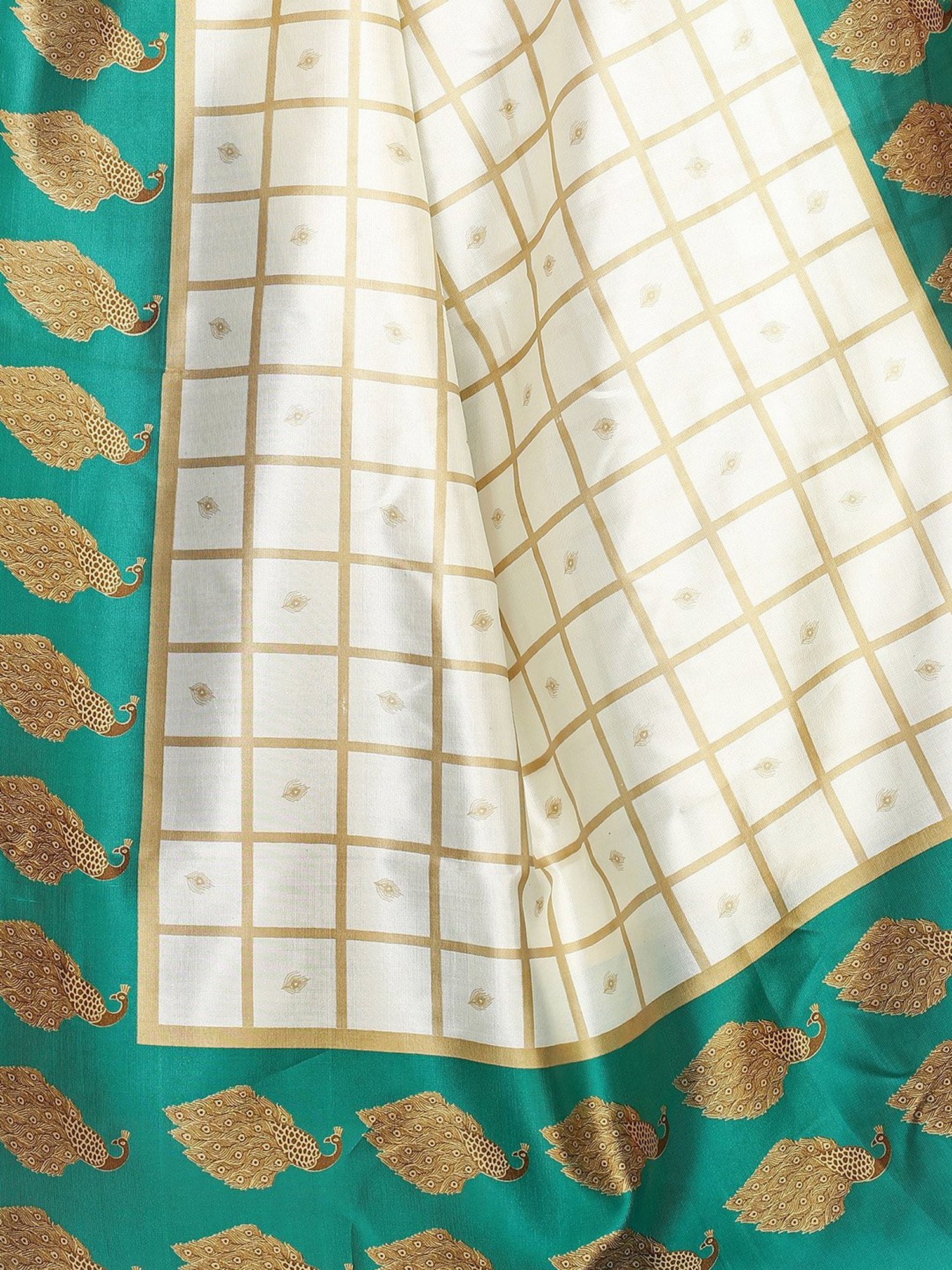 KSUT Blue & Beige Check Saree With Blouse