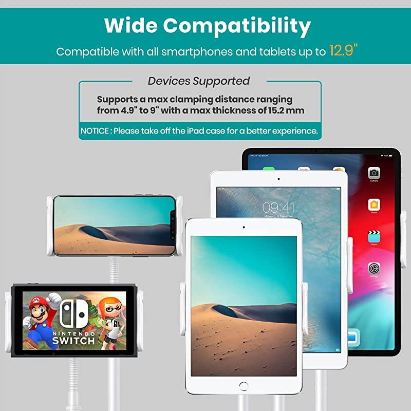 Stand Holder Klearlook Metallic MultiAngle Adjustable Stand Holder 360 Degree Swivel Rotation Flexible Arm for All Smartphones and s Up to 129 Inches White