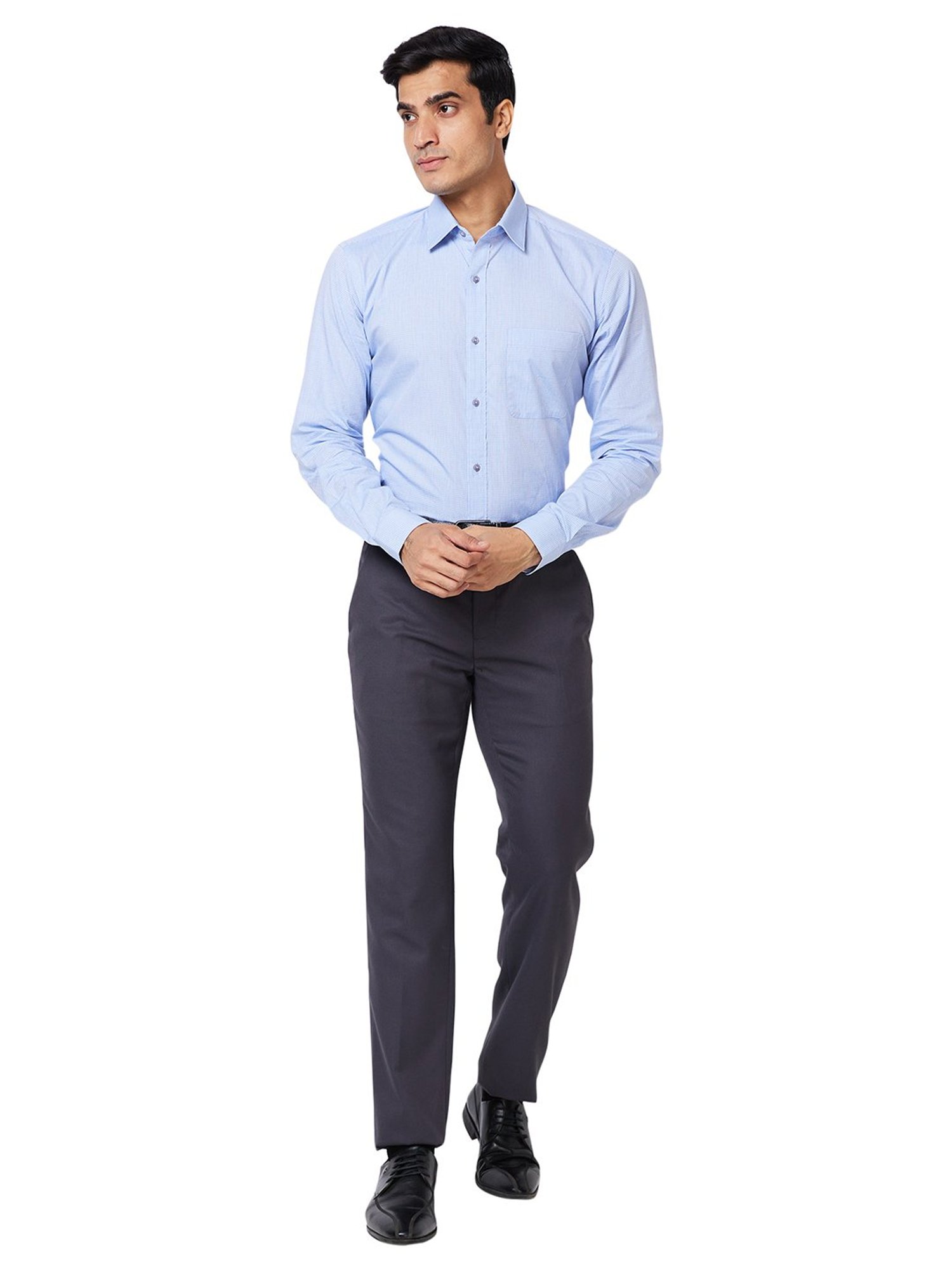 Raymond Blue Slim Fit Flat Front Trousers
