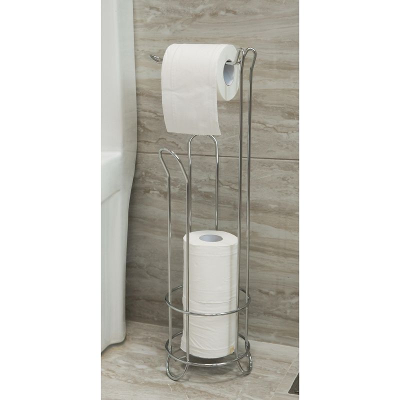 Basicwise Wire Metal Free Standing Toilet Roll Storage Holder with Rod