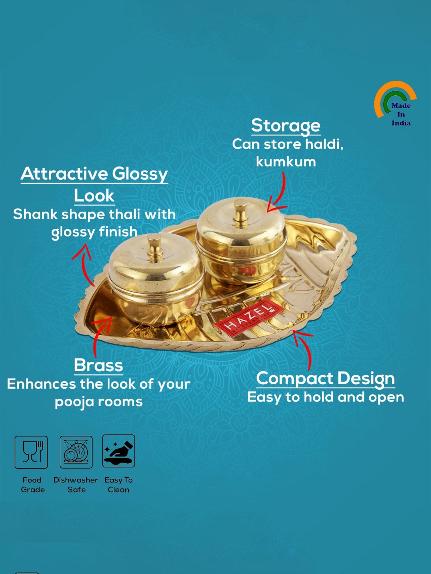 HAZEL Shank Karma Gold Brass Aarti Thali