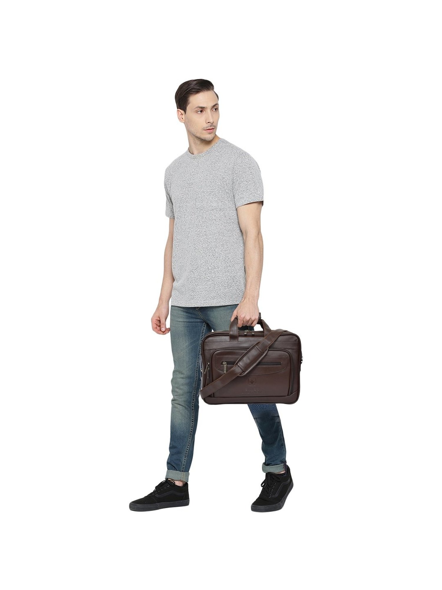 Swiss Military Brown Polyester Medium Messenger Handbag