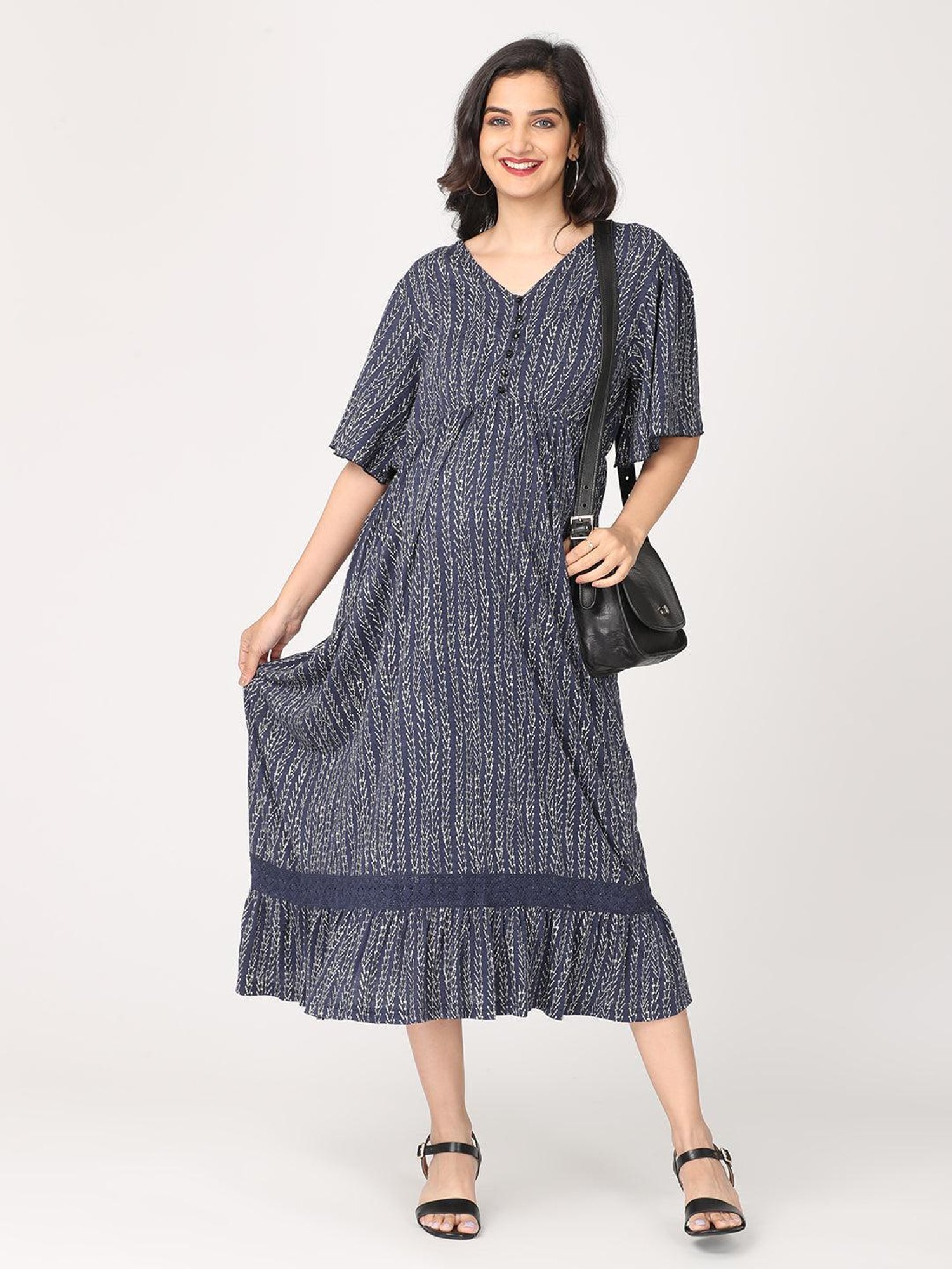 The Mom Store Navy Printed Maternity Dress