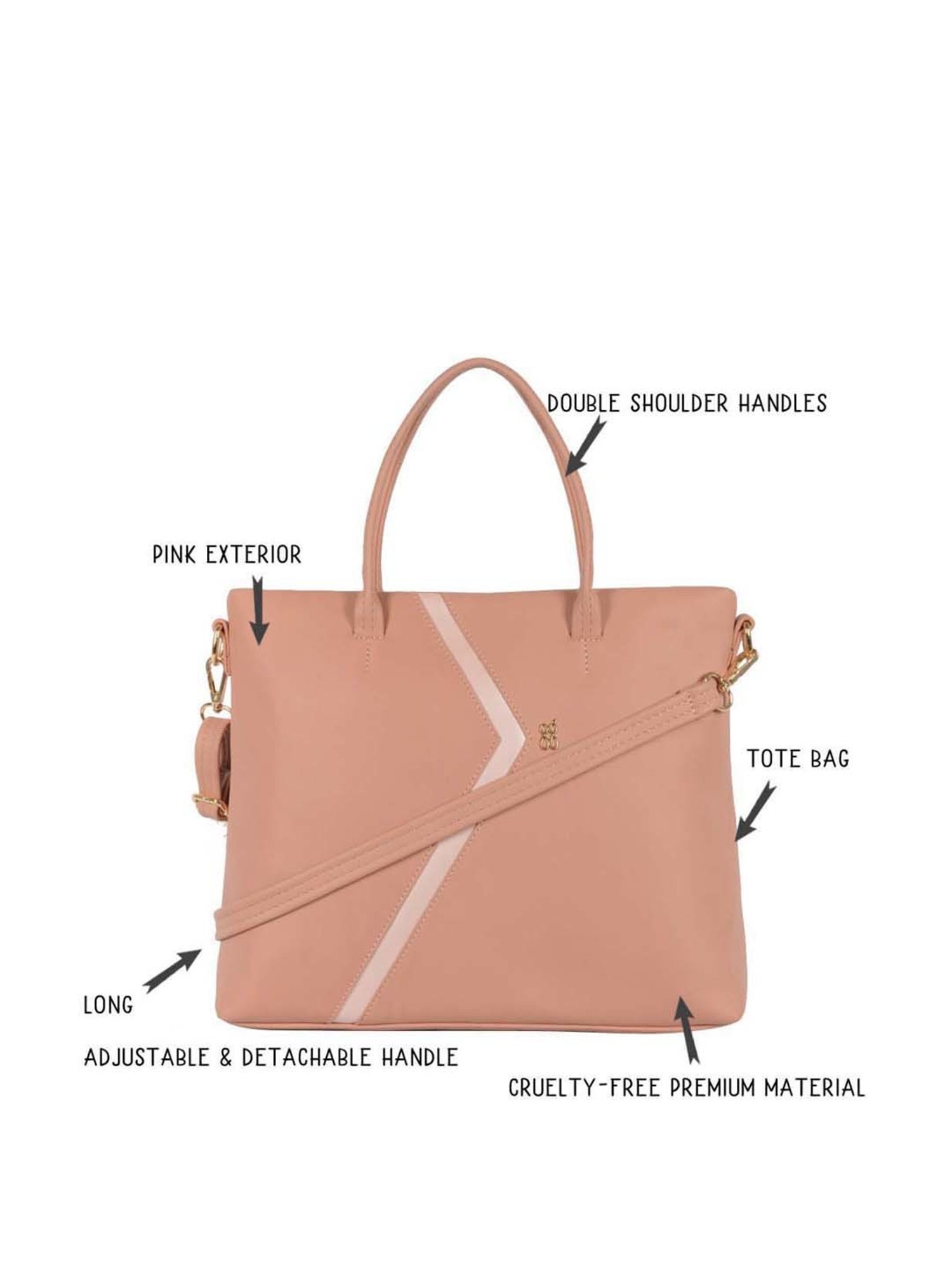 Baggit Pink Solid Medium Tote Handbag