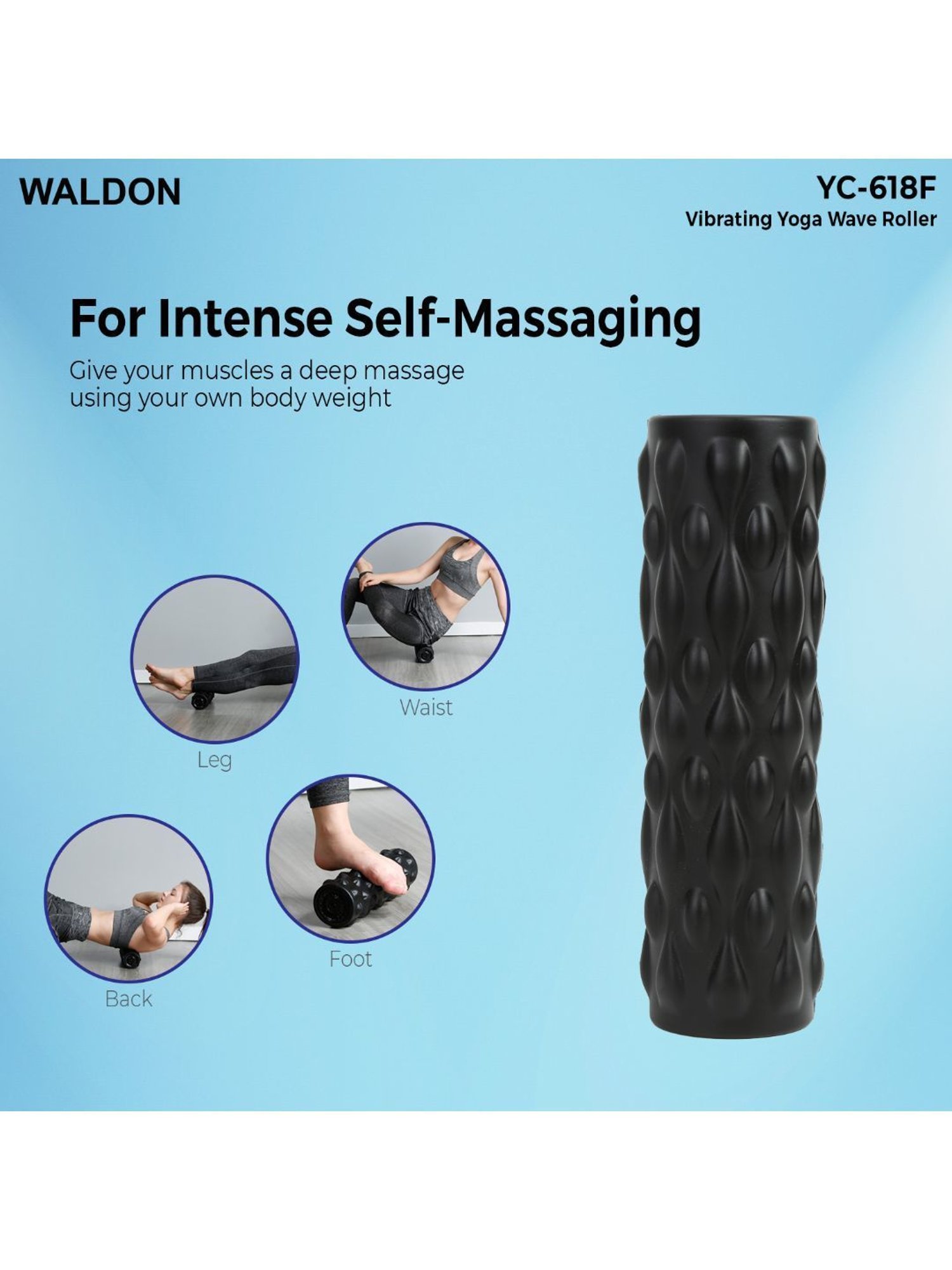 Waldon YC-618F Cordless Electric Vibrating Foam Yoga Roller with Wave Pattern (Black)