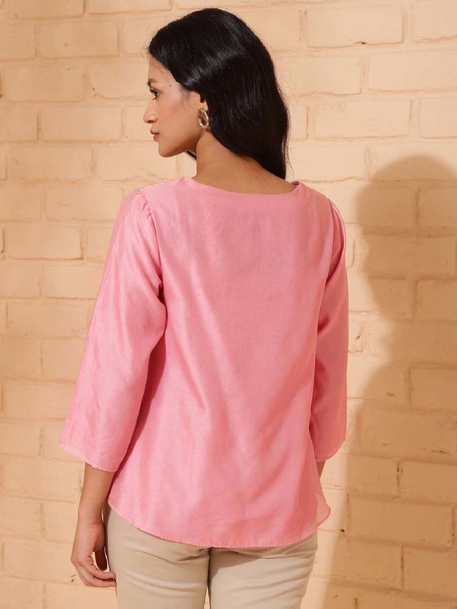 Fabindia Pink Embroidered Top