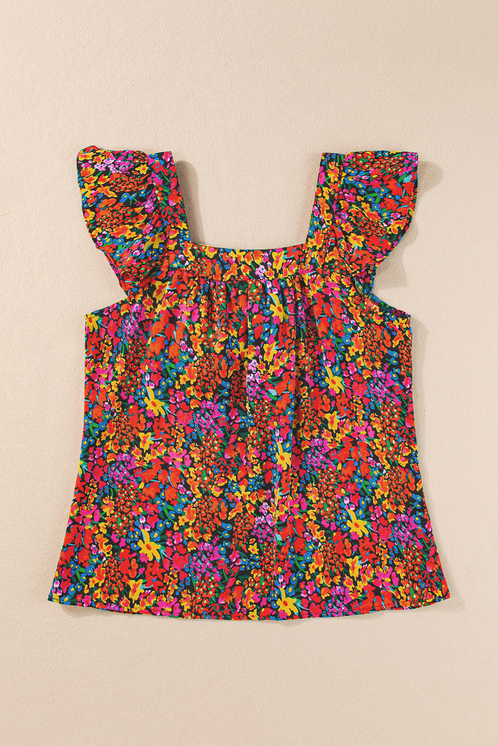 Multicolor Boho Floral Print Ruffle Sleeveless Blouse