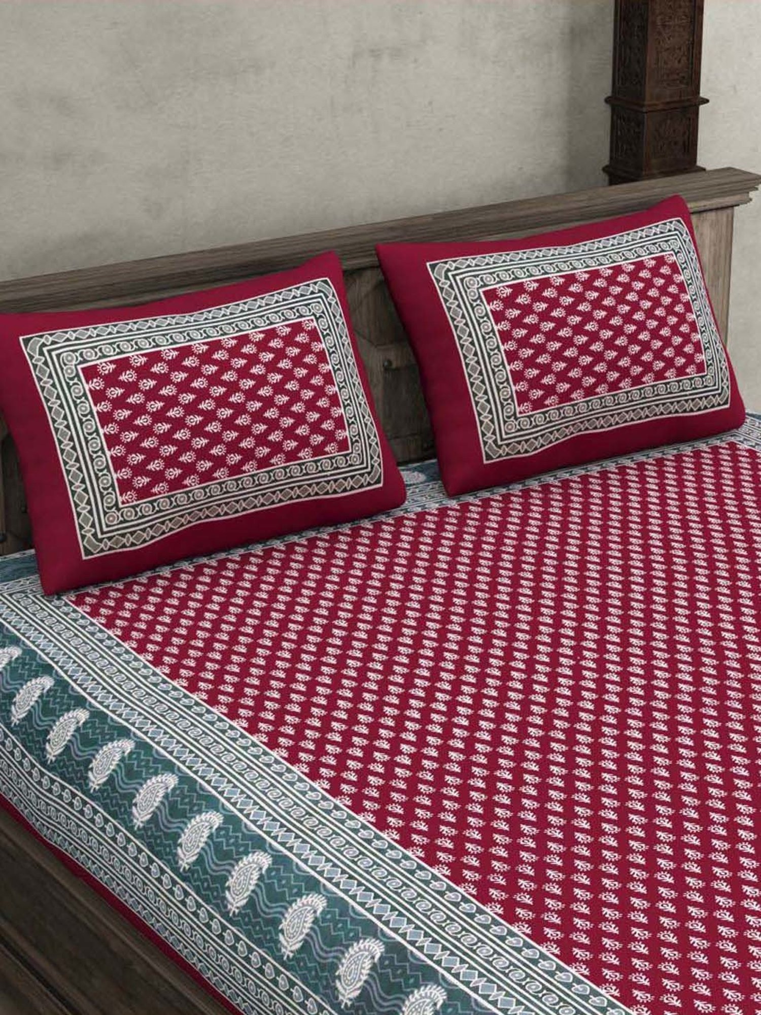 JaipurFabric Maroon 100% Pure Cotton 120 TC Double Bedsheet with 2 Pillow Covers