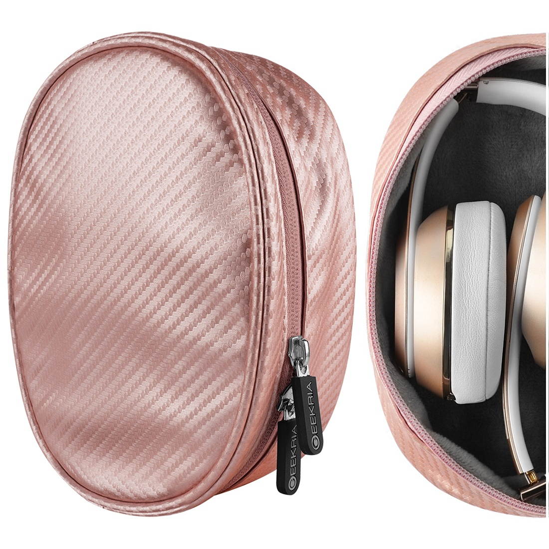 geekria soft shell headphone pouch for beats solo2, solo3, studio, wireless onear headphones, solo, solo hd, skullcandy crusher, bose qc35 and more/carrying bag/protective travel case rose gold