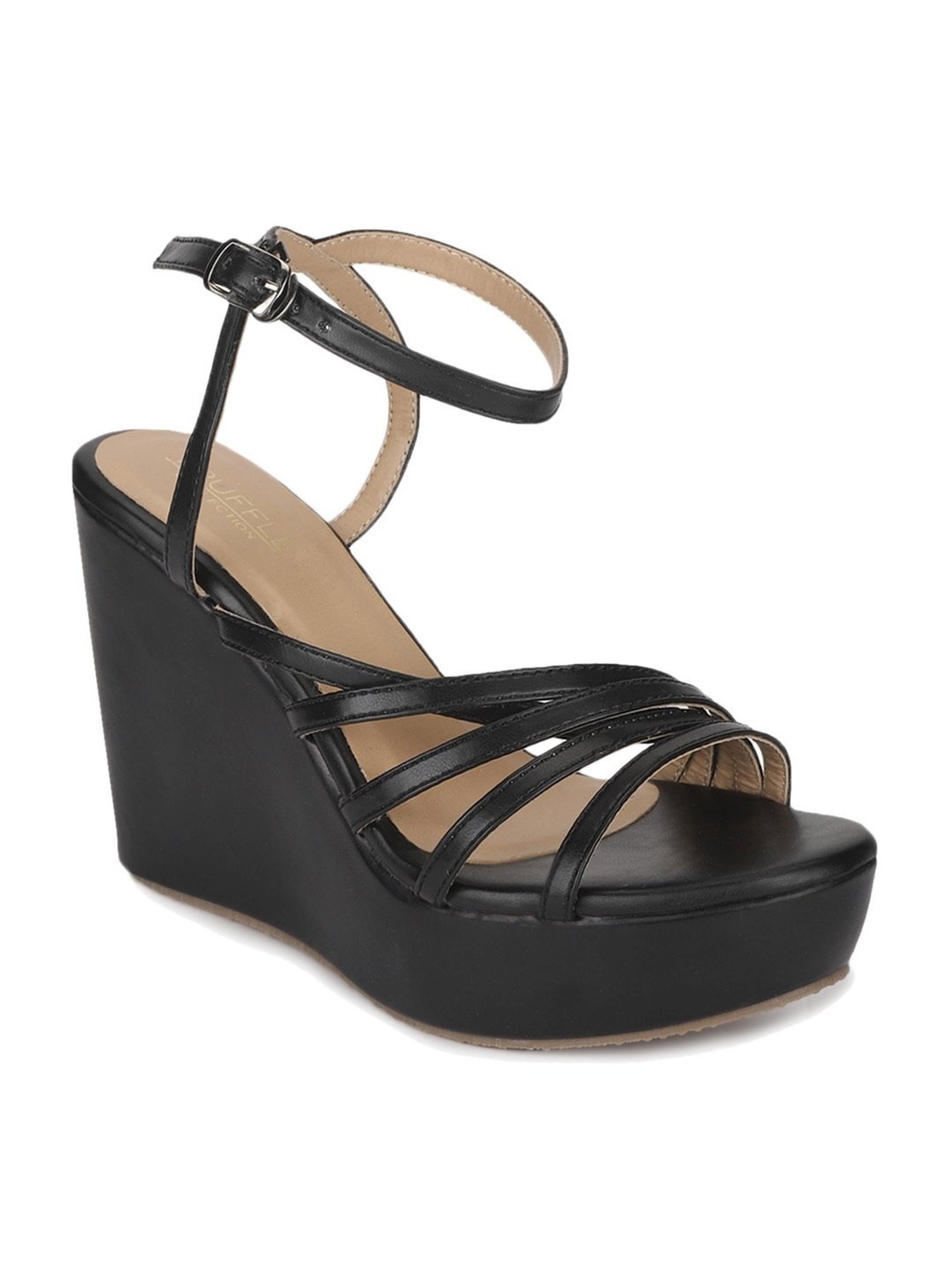 Truffle Collection Women's Black Ankle Strap Wedges