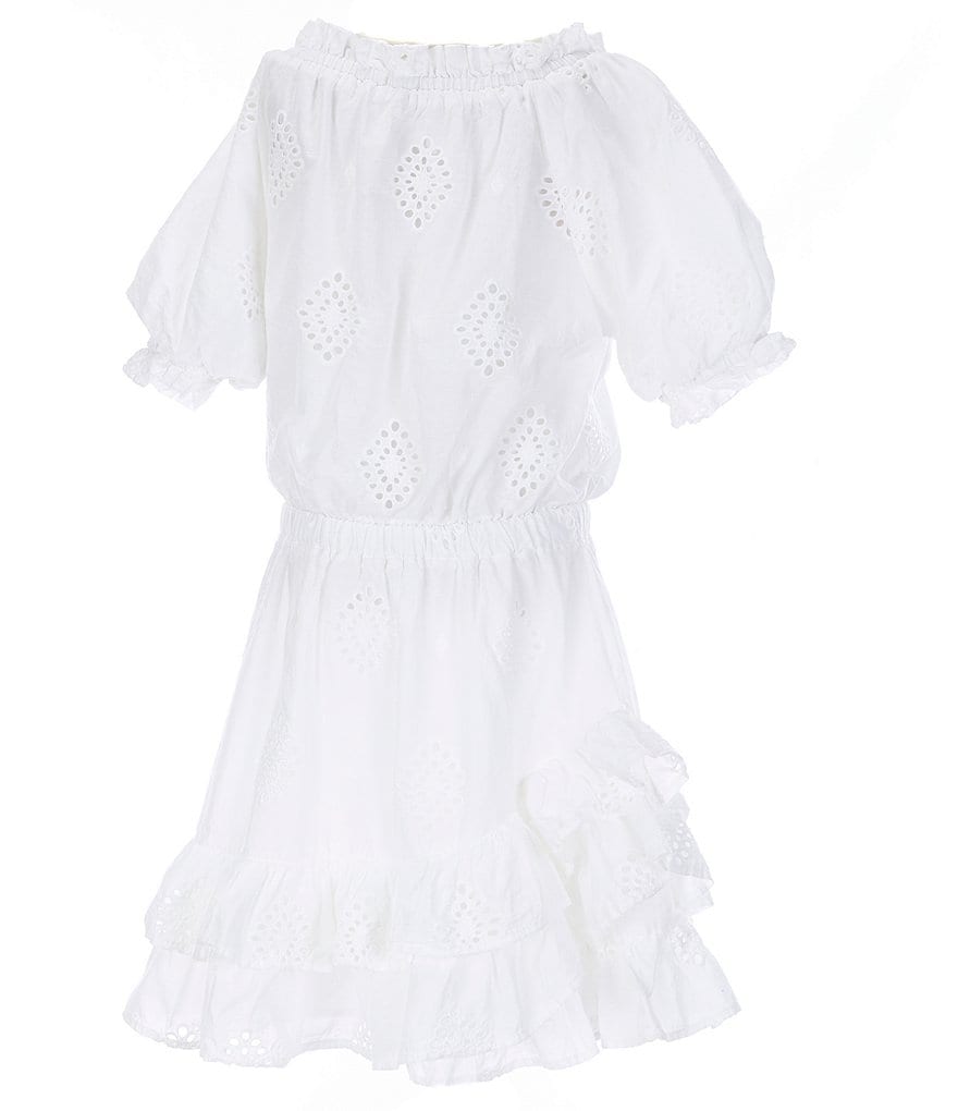 Habitual Big Girls 7-16 Puffed-Sleeve Eyelet Lace Fit-And-Flare Dress