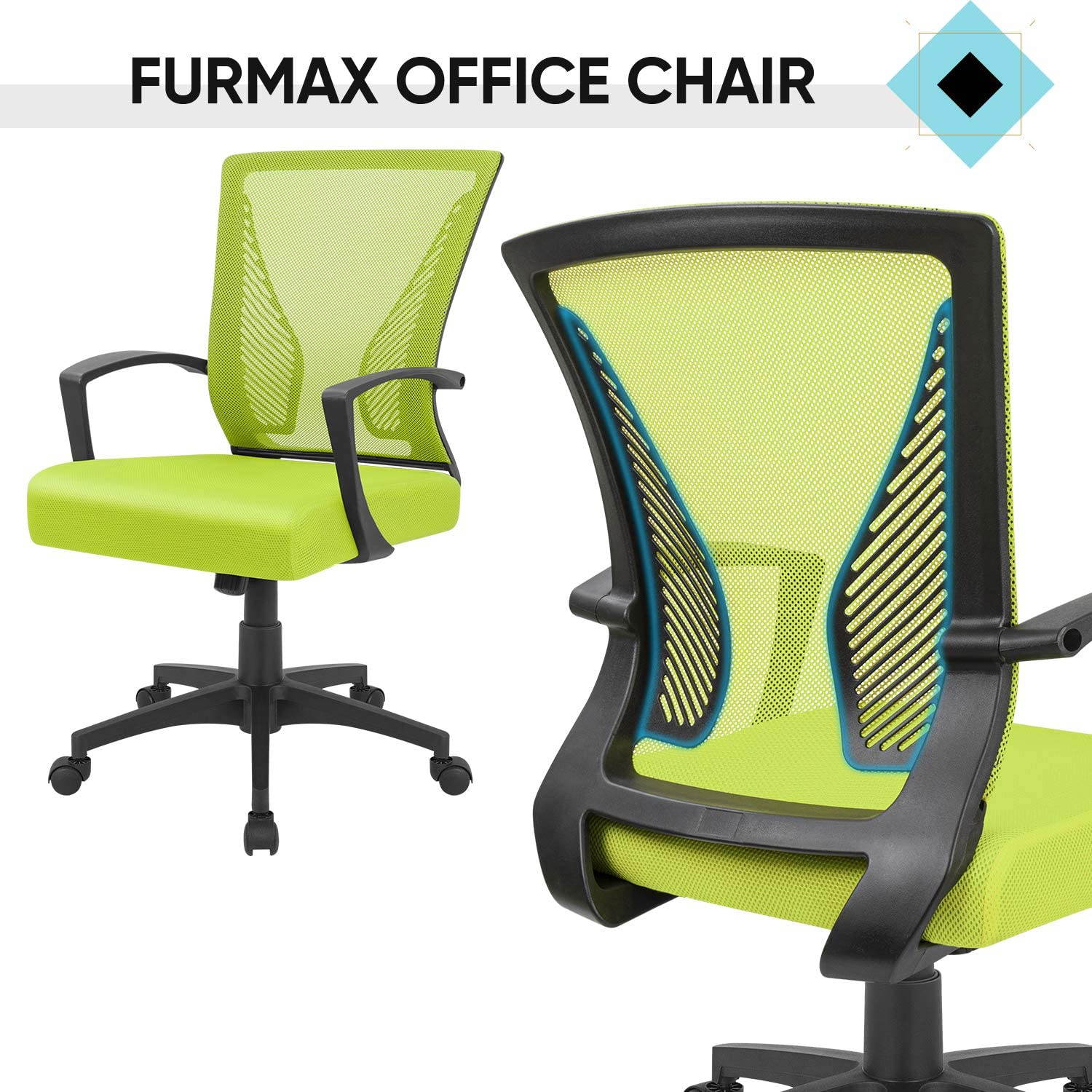 Furmax Office Chair Mid Back Swivel Lumbar Support Computer Ergonomic Mesh Chair with Armrest (Black)