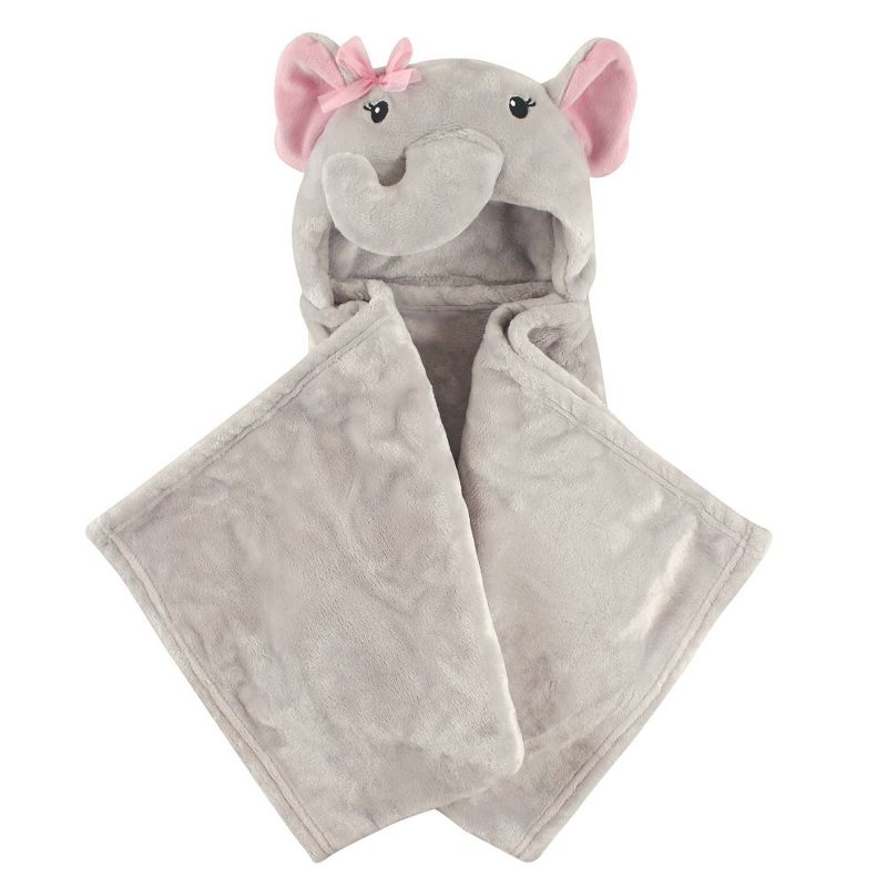 Hudson Baby Unisex Baby and Toddler Hooded Animal Face Plush Blanket - Pretty Elephant One Size