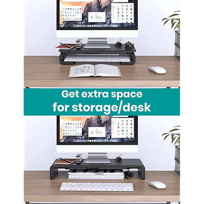 Monitor StandKlearlook 3 Adjustable Length Computer Stand Riser with Storage Drawer Tablet and Phone Stand Holder for TV PC Laptop Computer Printer Fax Machines Black