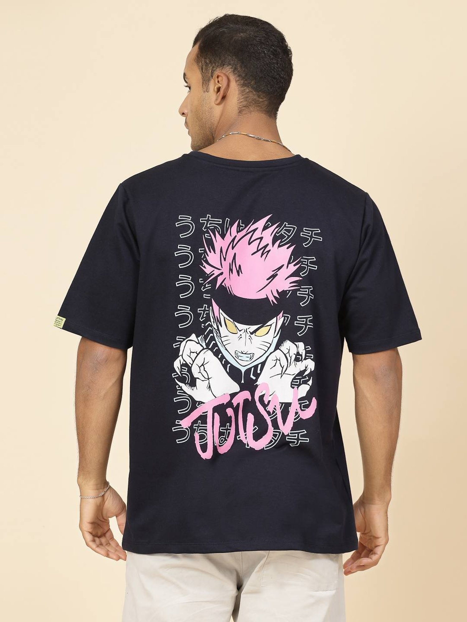 Rigo Navy Cotton Loose Fit Typography T-Shirt