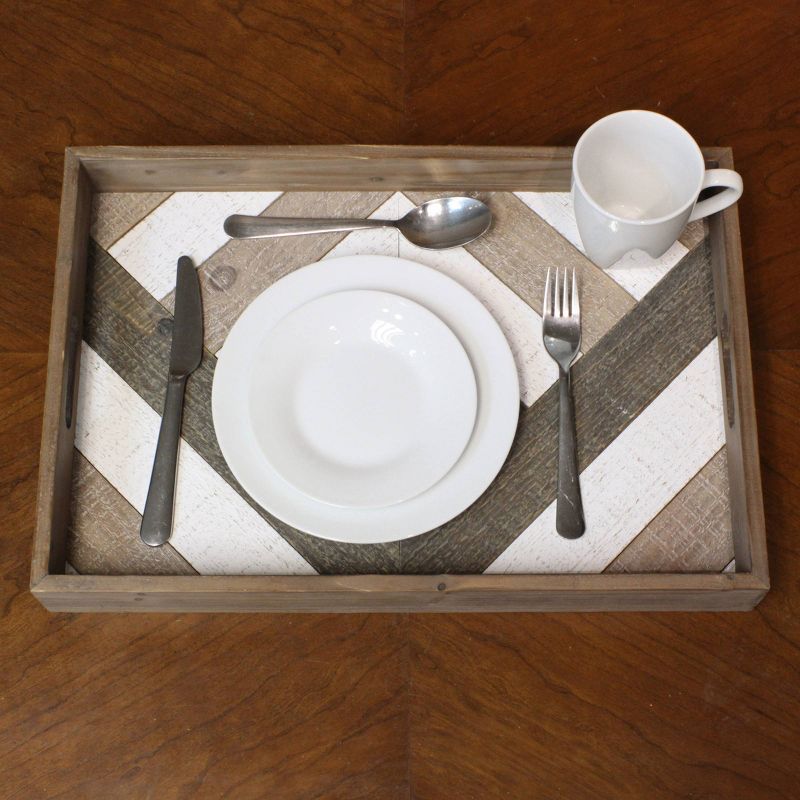 Geometric Wooden Serving Tray Brown - Stonebriar Collection