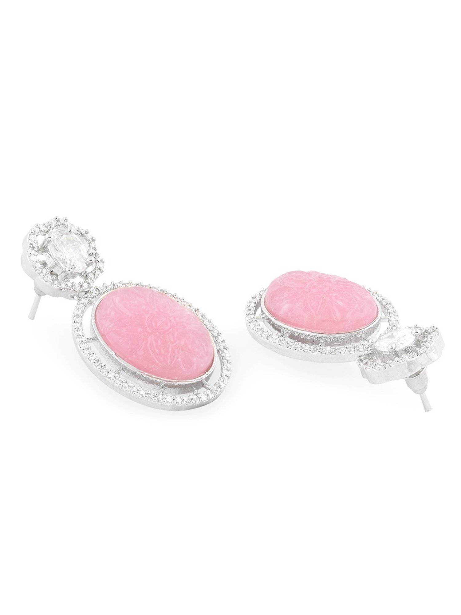 Zaveri Pearls Pink Stone Cubic Zirconia Embellished Brass Contemporary Drop Earring-ZPFK15824