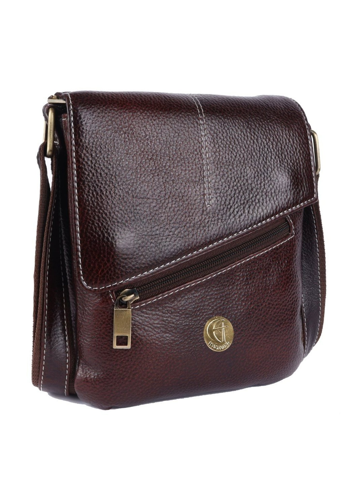 HiLEDER Brown Textured Small Leather 8 inch Cross Body Bag