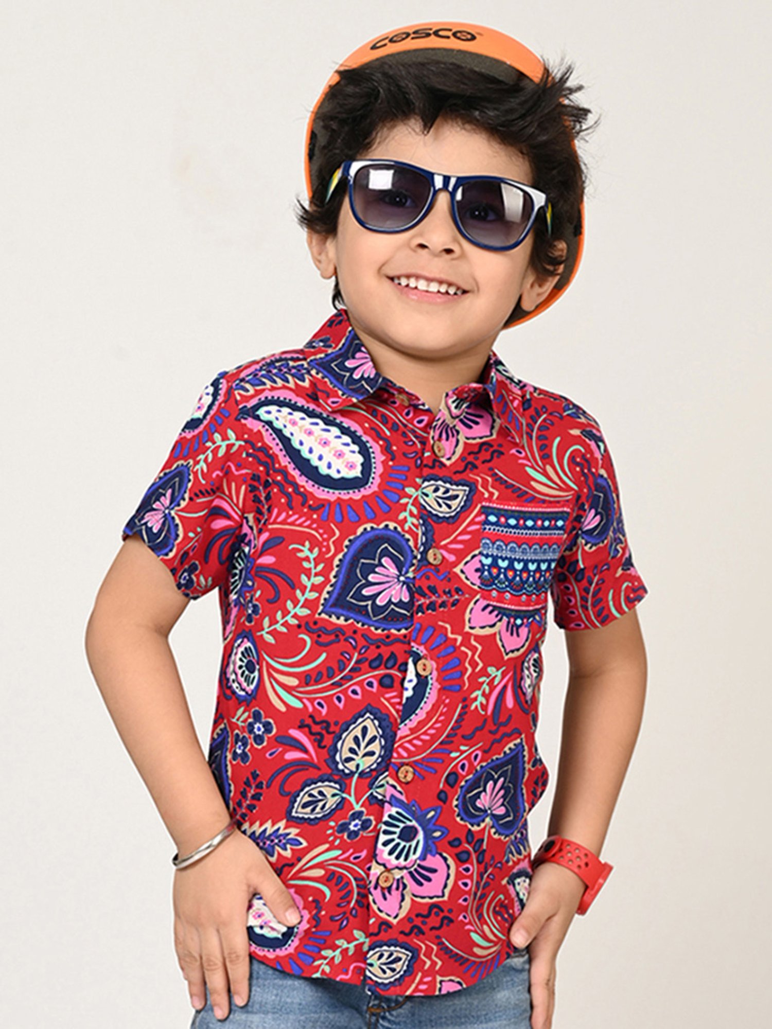 Lil Drama Kids Red Printed Shirt