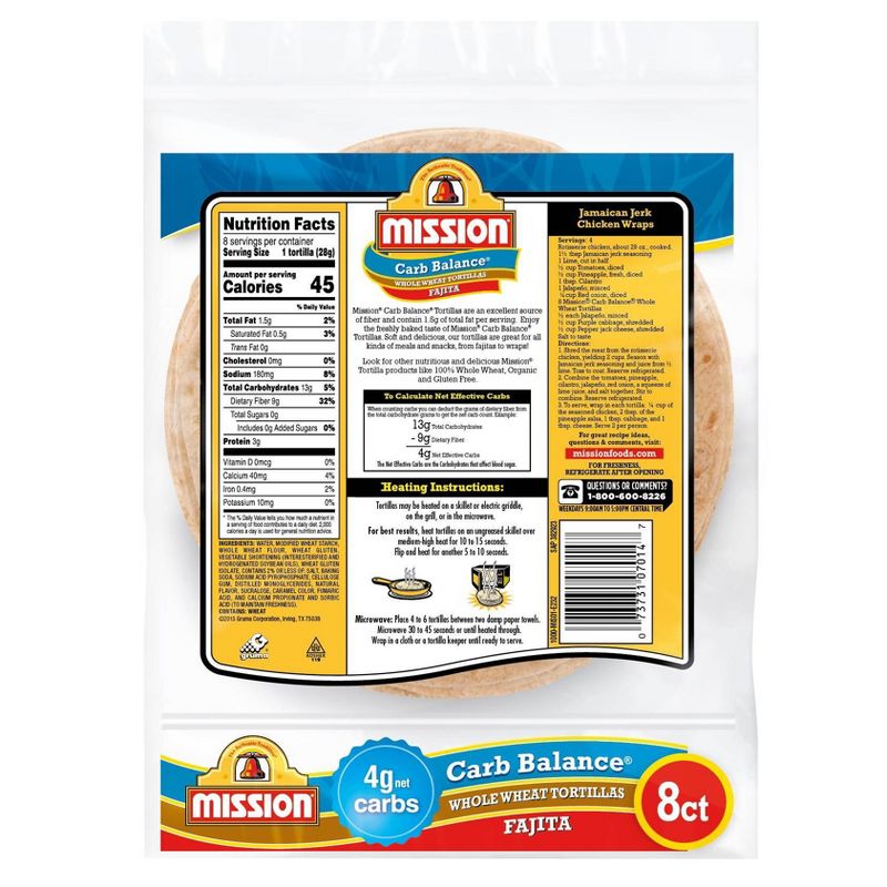 Mission Carb Balance Fajita Size Whole Wheat Flour Tortillas - 8oz/8ct