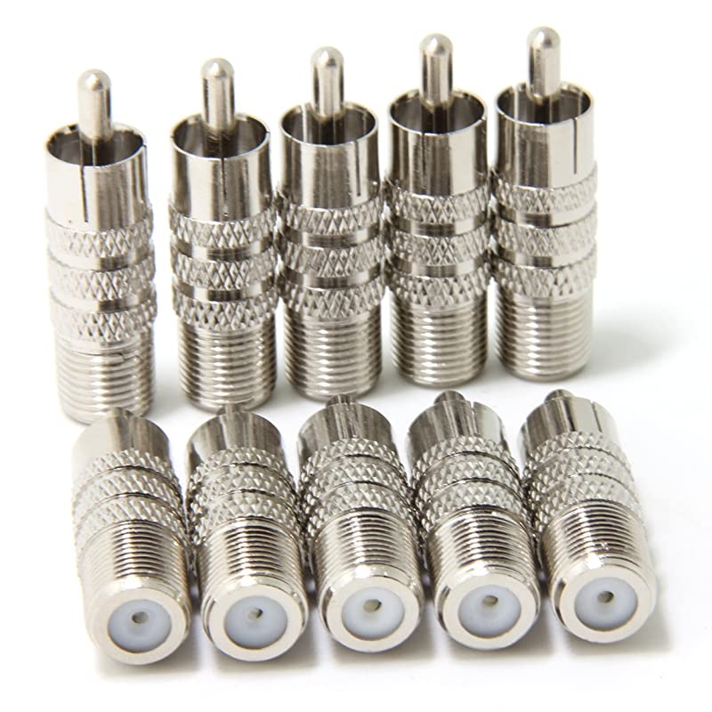 10Pack FType Female Jack to RCA Male Plug RF Video TV Cable Adapter