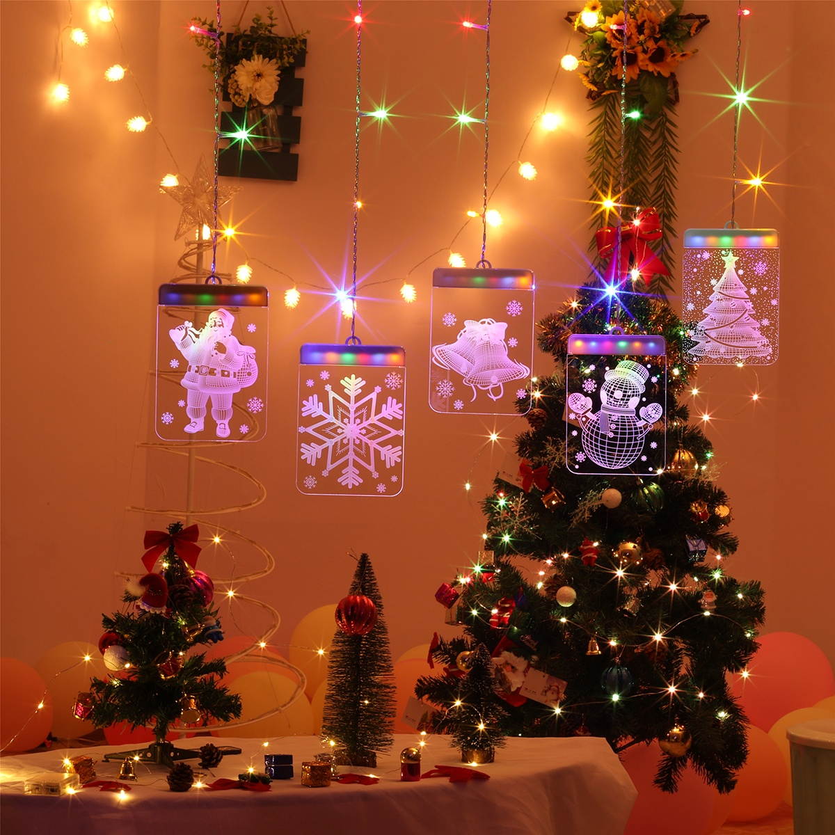 Christmas Party LED Curtain String Lights Decoration 3D Visual Effect USB Powered for Home Room Indoor Bedroom Window Decor, 4.9ft * 2.3ft