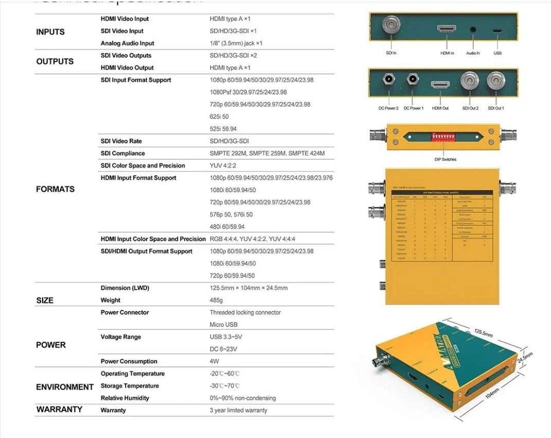 AVMATRIX SC2030 3G-SDI/ HDMI Scaling Cross Converter Input: HDMI&times;1 or SDI&times;1, Analog Audio&times;1 Output: 3G-SDI&times;2, HDMI&times;1