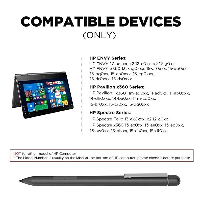 HP Envy x360 Convertible Laptop Stylus Pen HP Pen for Envy x360 13zag0xxx 15cn0xxx 15cp0 15bp0xx Pavilion x360 11ad0xx 14ba0xx 15br0xx Spectre x360 13ac0xx 15blxxx