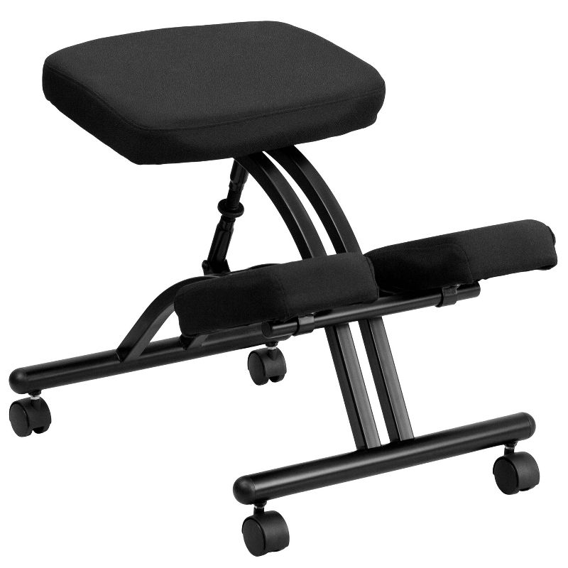 Mobile Ergonomic Kneeling Chair in Black Fabric - Belnick