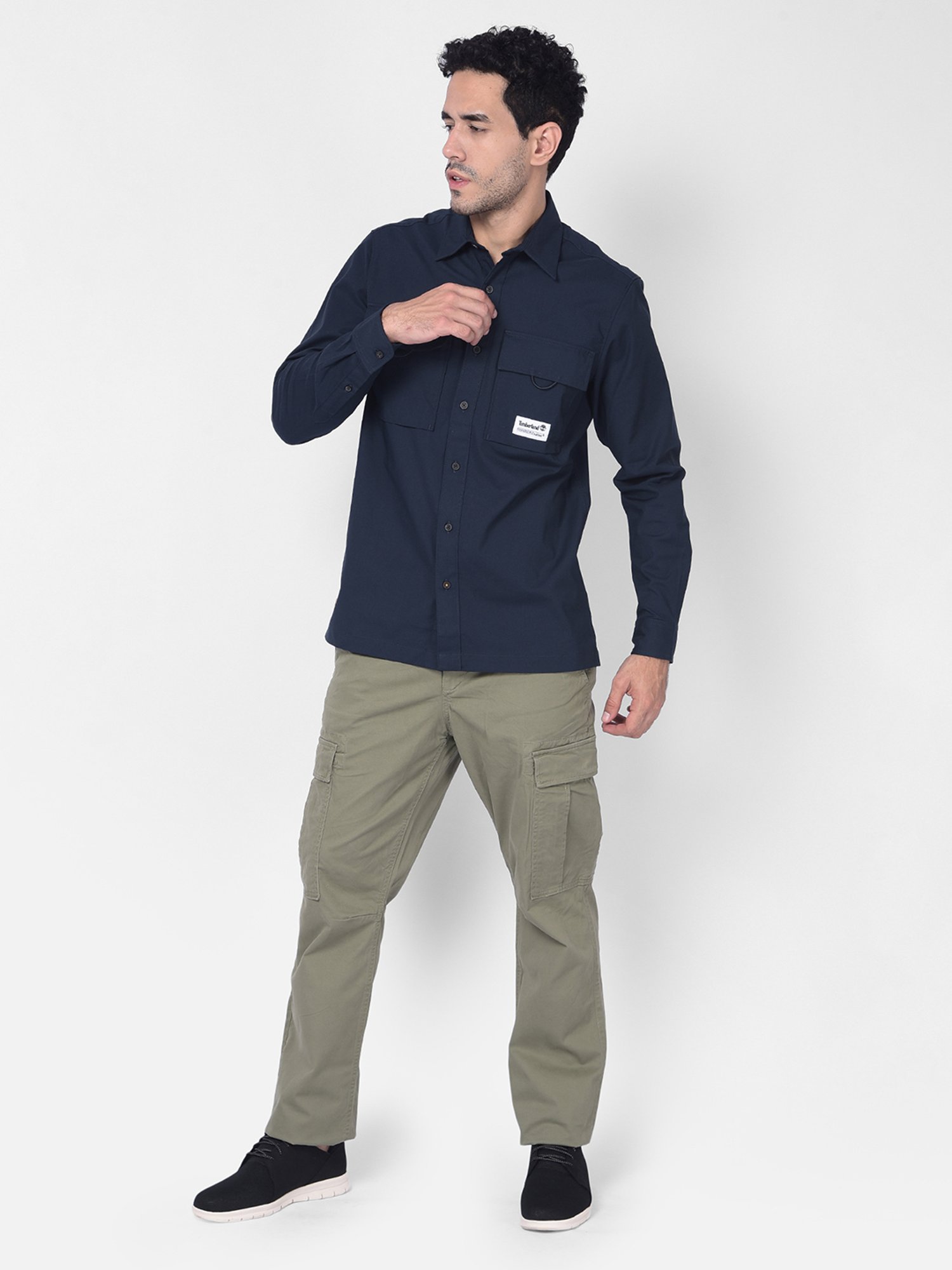 Timberland Navy Regular Fit Logo Print Shirt