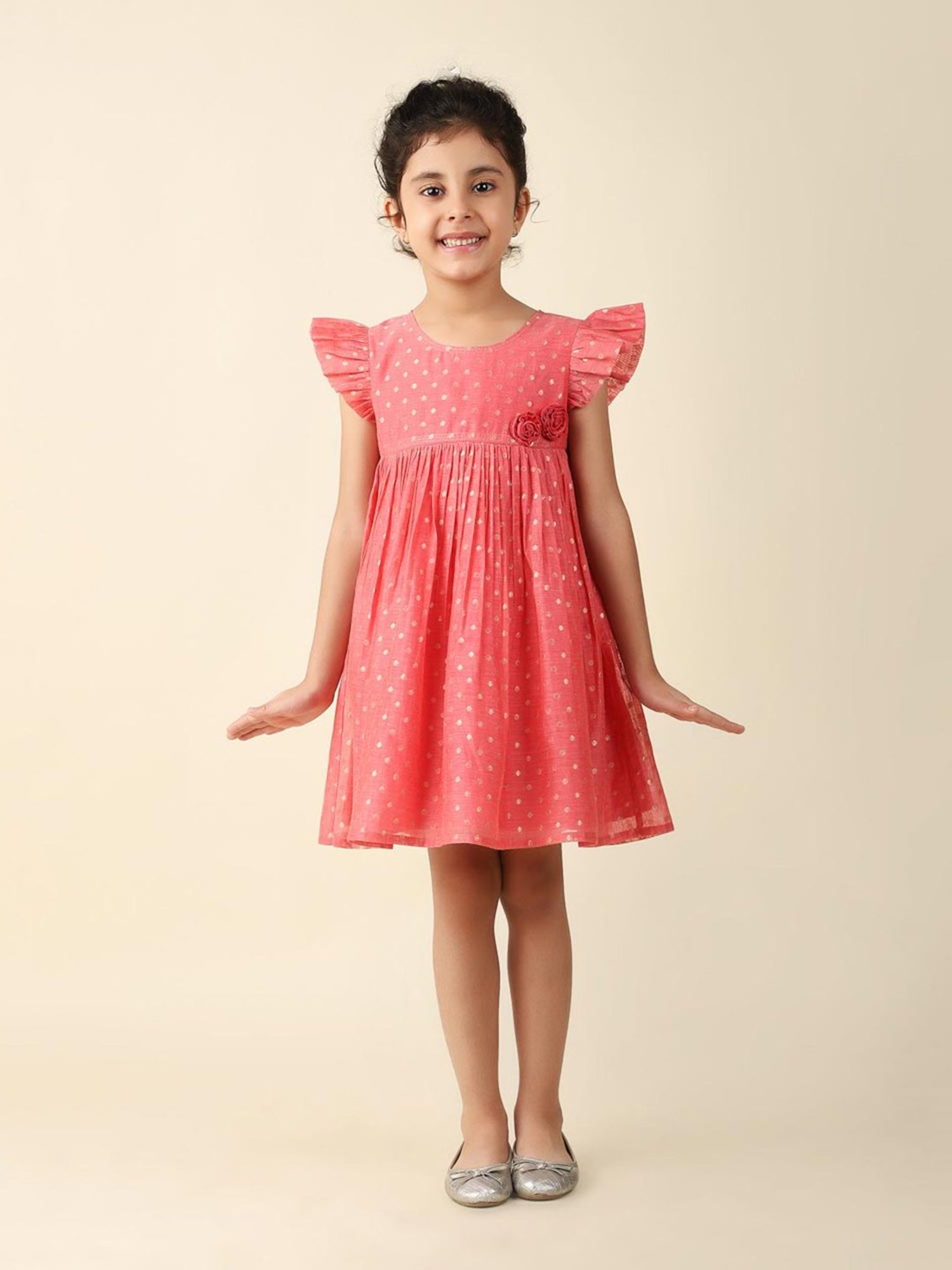 Fabindia Kids Coral Self Design Dress